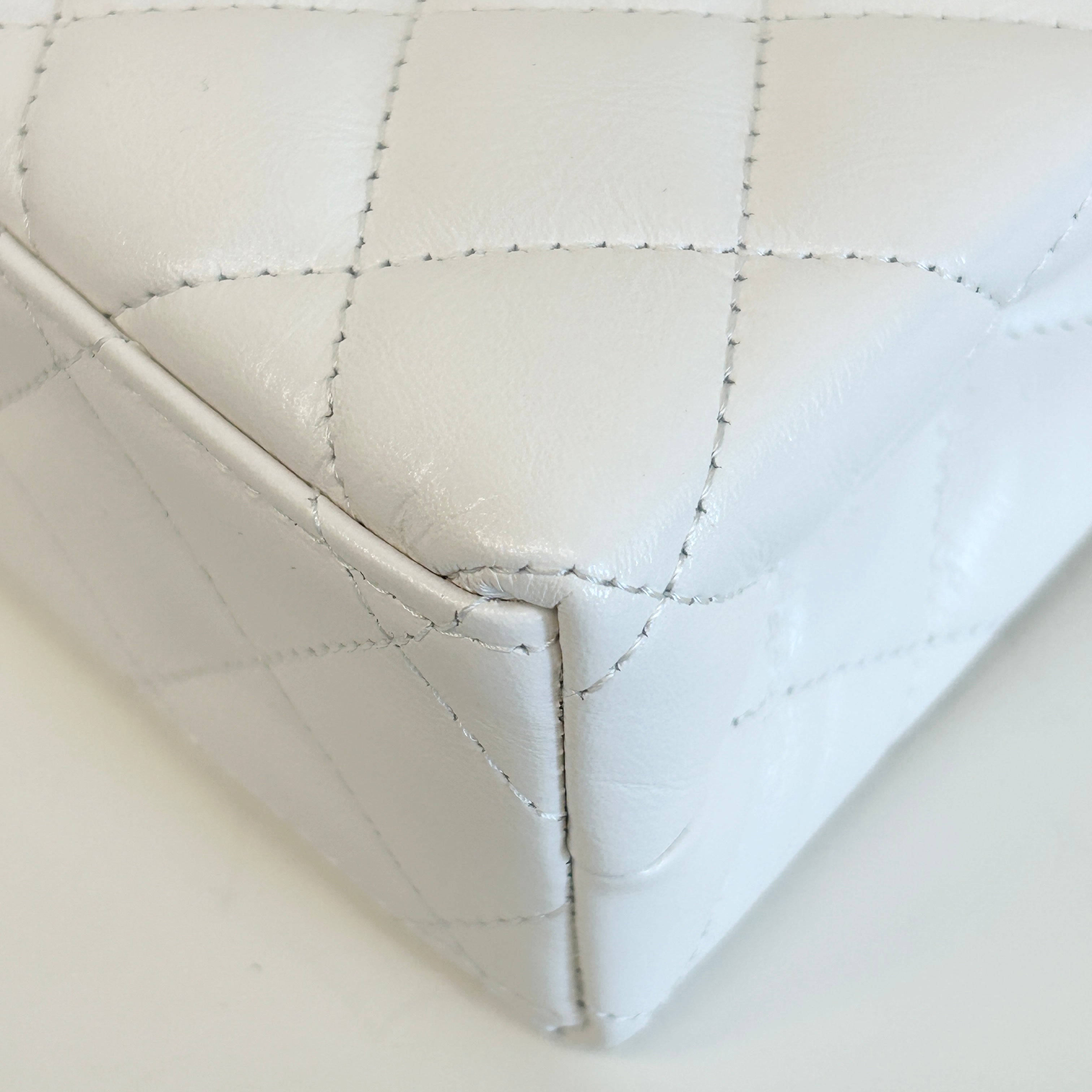 White Quilted Calfskin Leather Kelly Shopper Bag