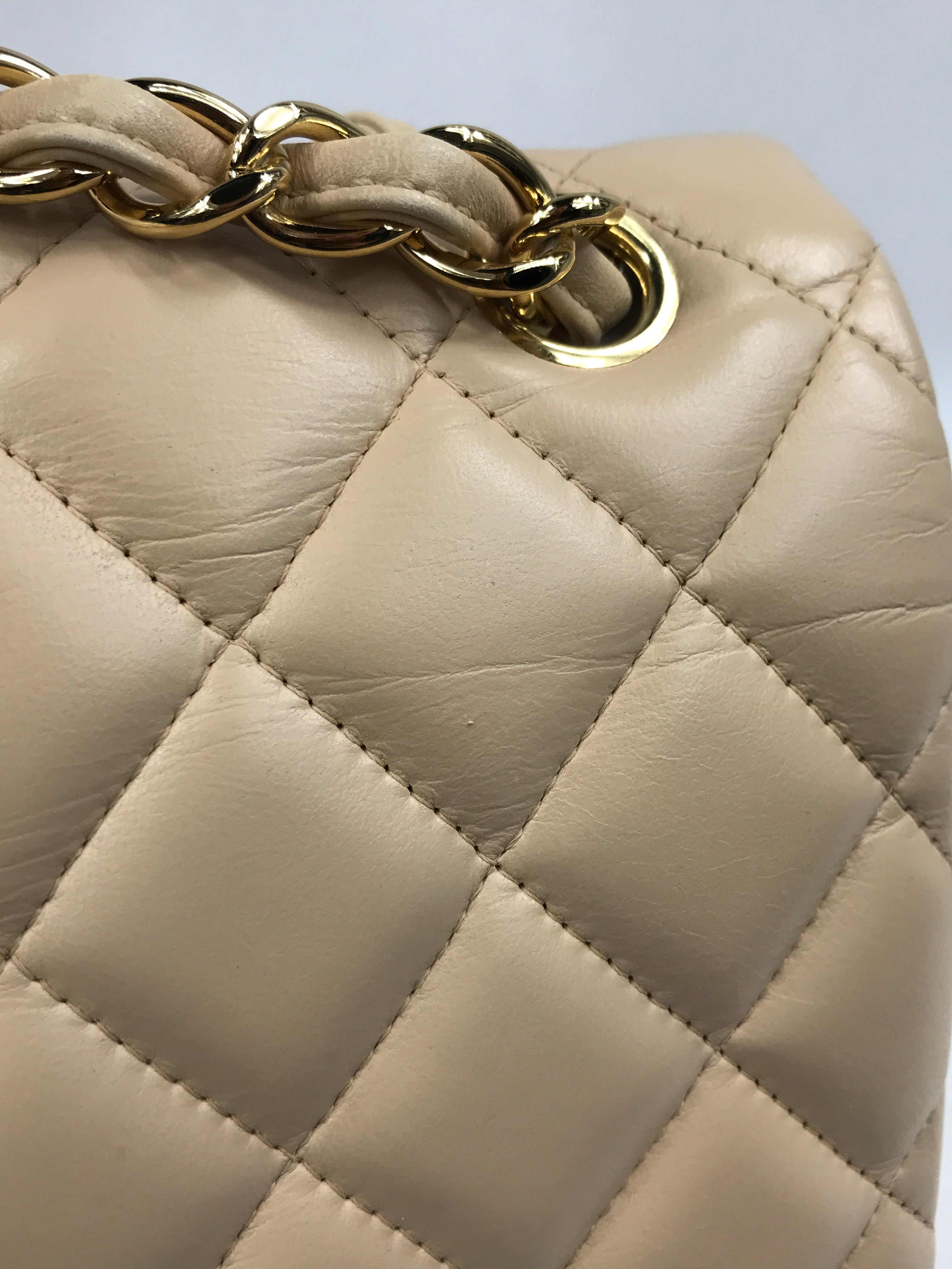 Beige Clair Quilted Lambskin Jumbo w/GHW