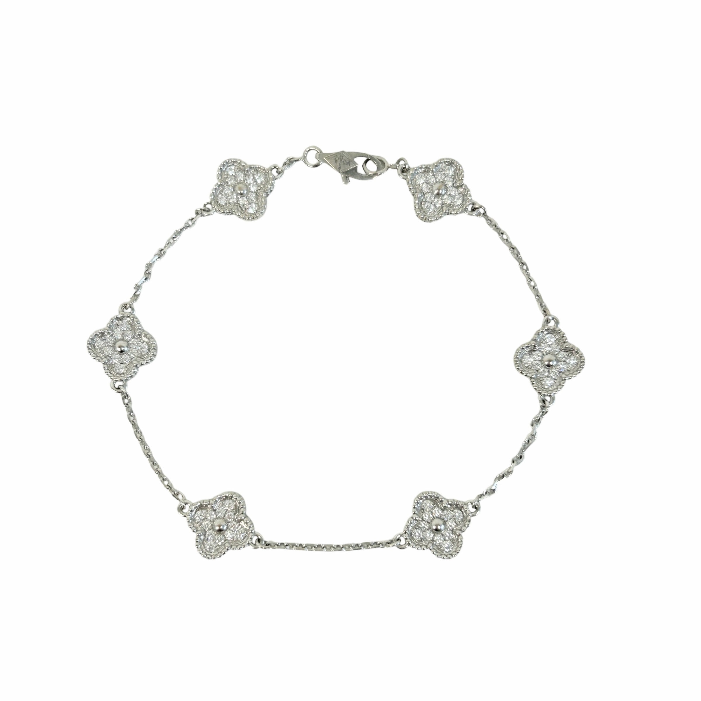 Sweet Alhambra Diamond 18k White Gold 6 Motif Station Bracelet - Haute Classics