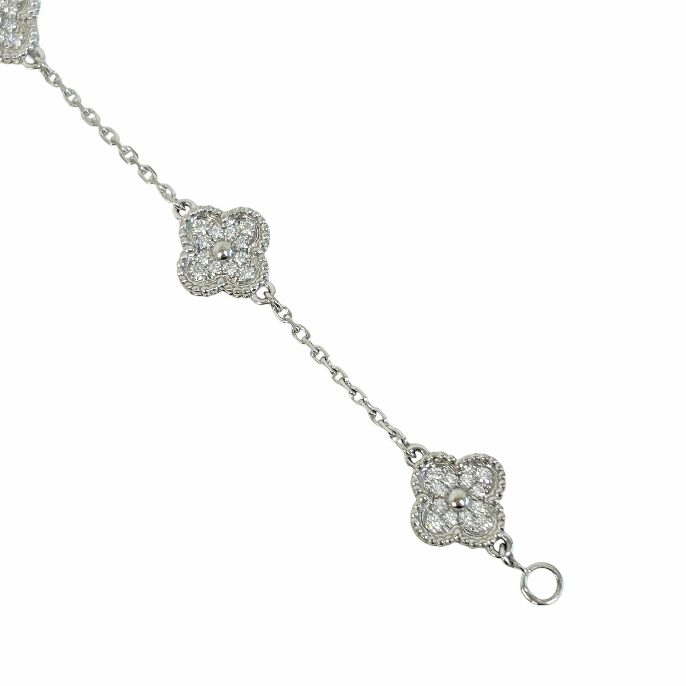 Sweet Alhambra Diamond 18k White Gold 6 Motif Station Bracelet - Haute Classics