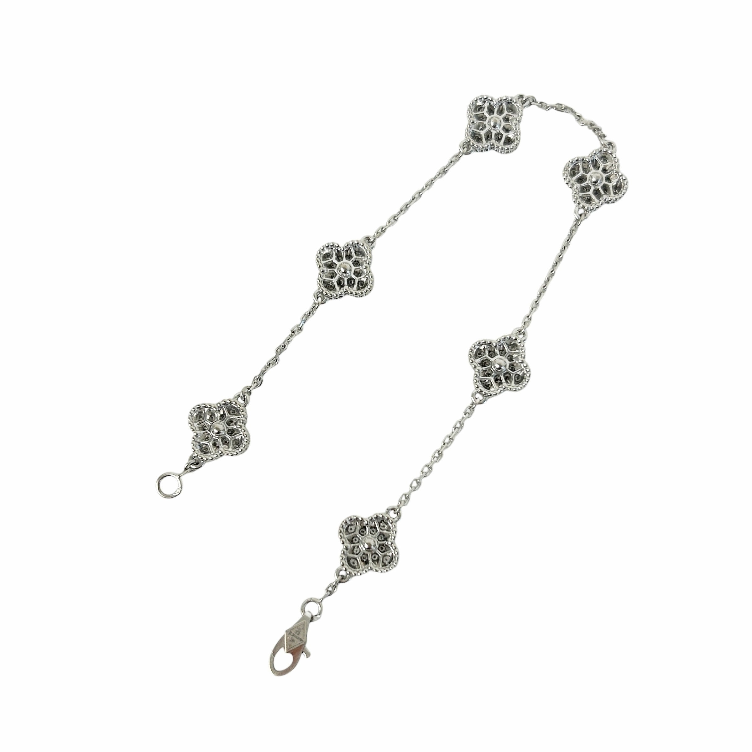 Sweet Alhambra Diamond 18k White Gold 6 Motif Station Bracelet - Haute Classics