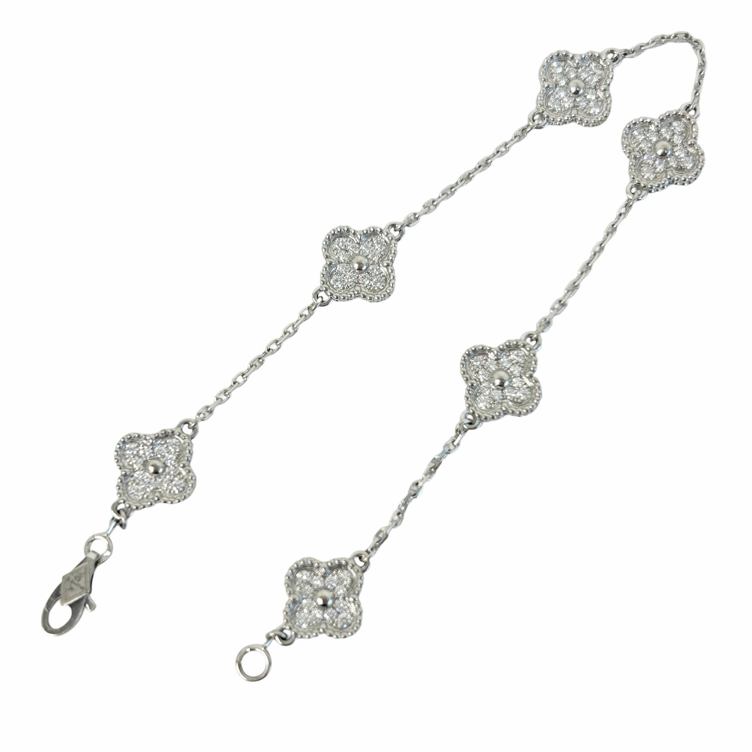 Sweet Alhambra Diamond 18k White Gold 6 Motif Station Bracelet - Haute Classics