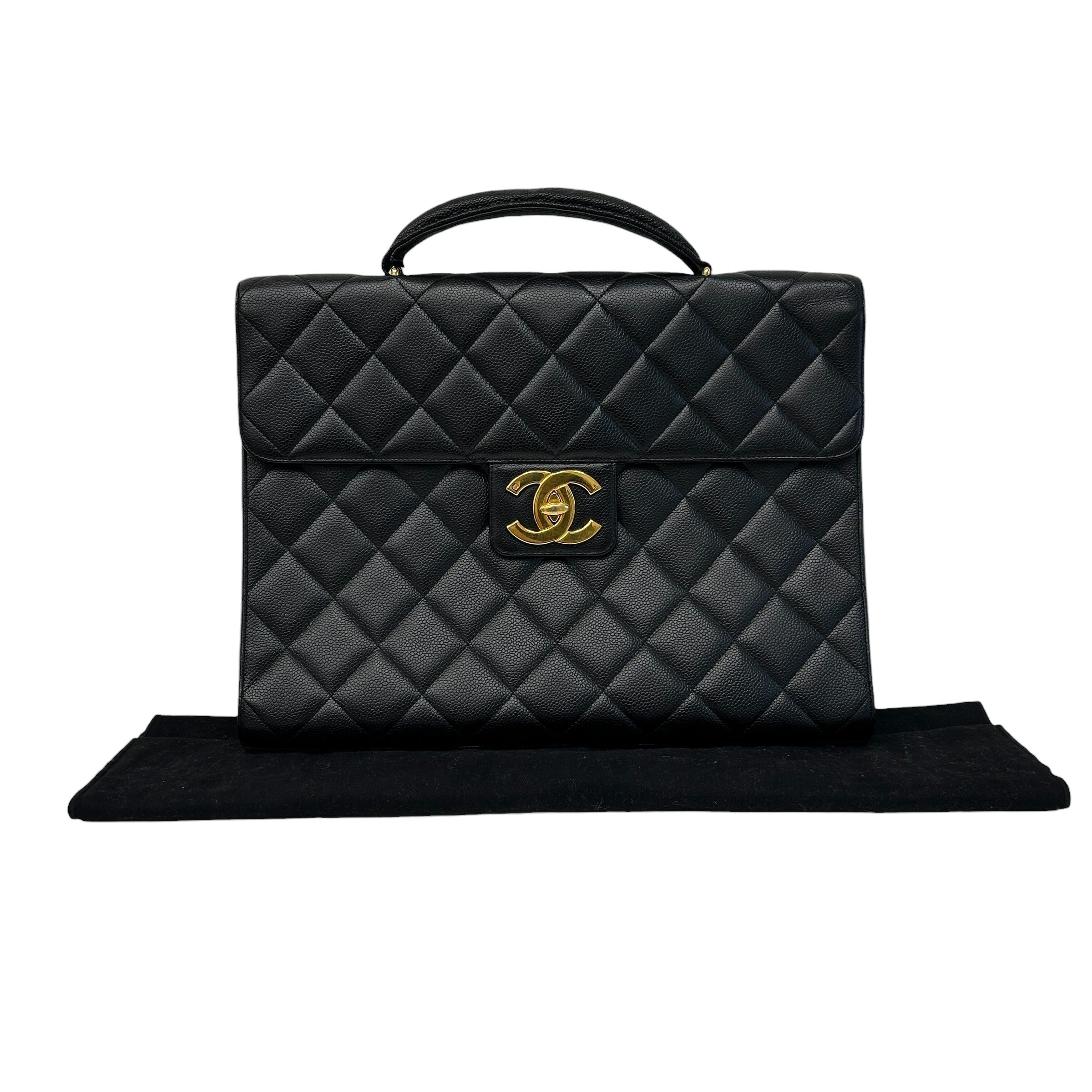 Black Quilted Caviar Leather Jumbo Kelly Briefcase Bag w/GHW - Haute Classics