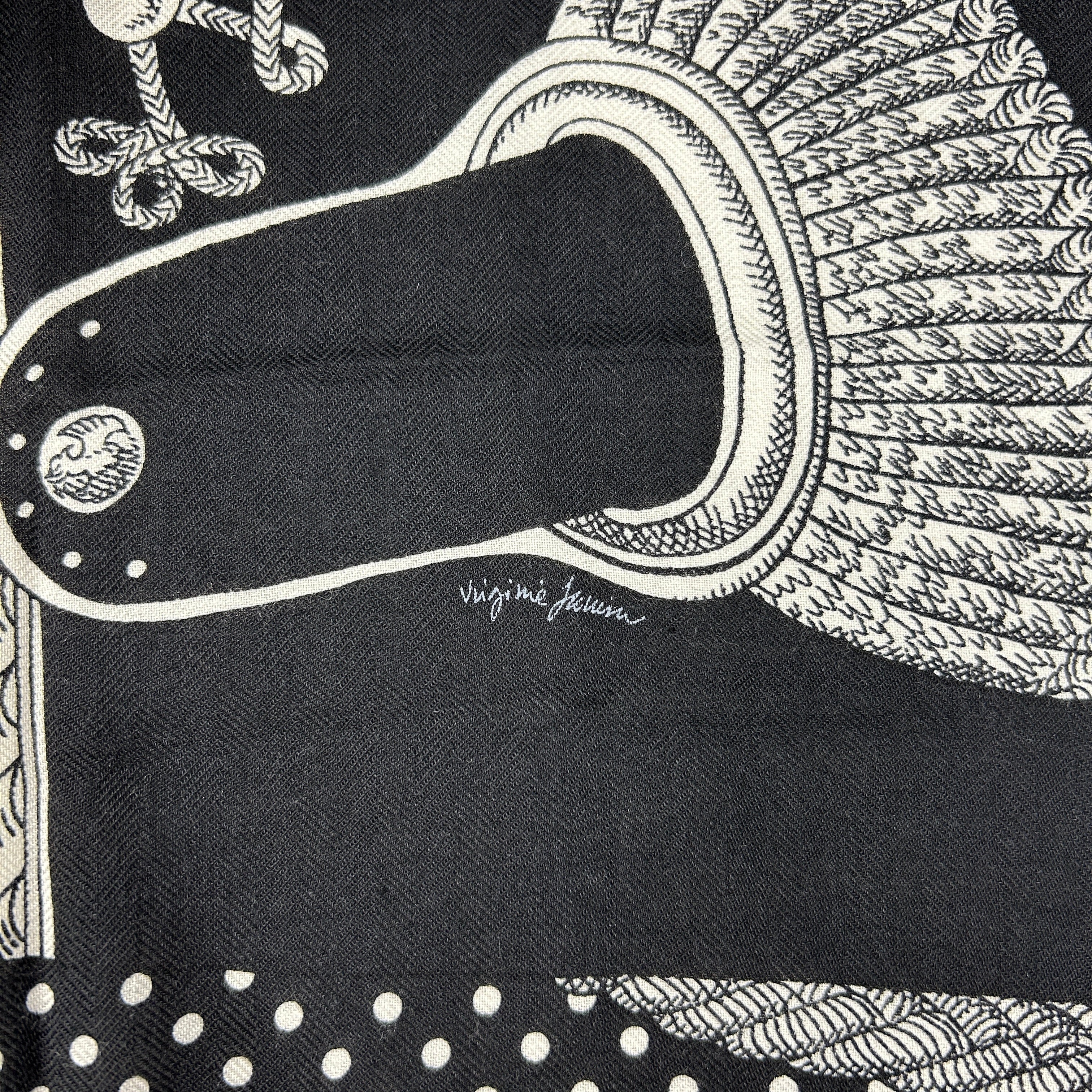 Large Black/Gold/White “Zouaves et Dragons” Cashmere/Silk Shawl