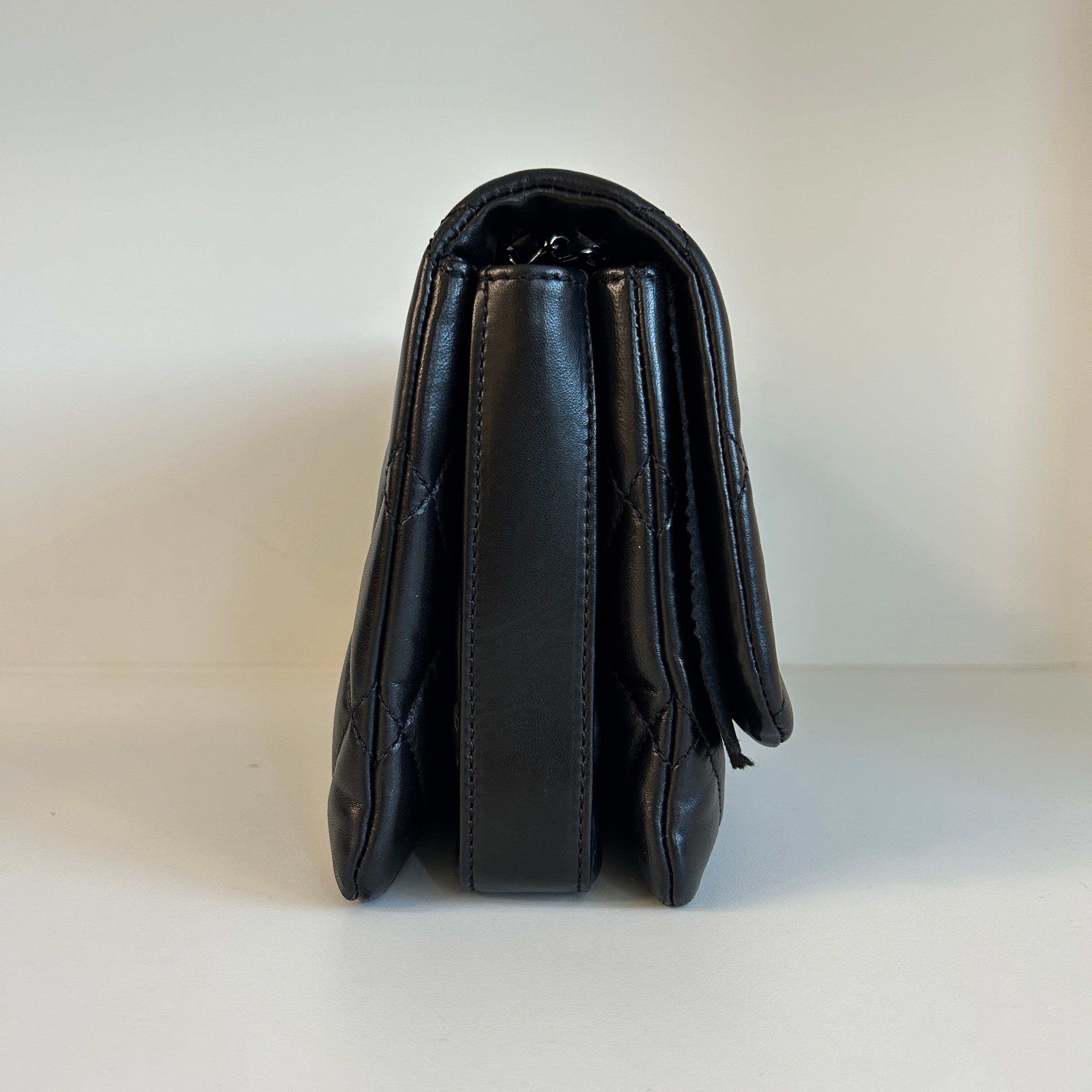 Black Lambskin Quilted 3 Large Accordion Flap Bag w/SHW