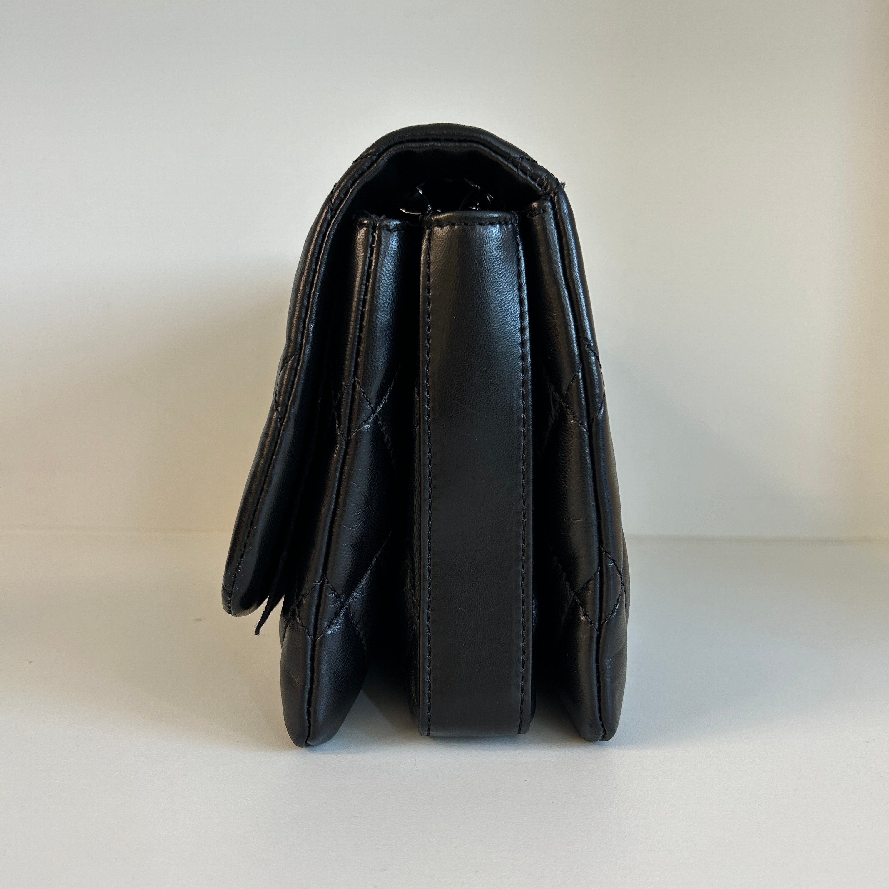 Black Lambskin Quilted 3 Large Accordion Flap Bag w/SHW