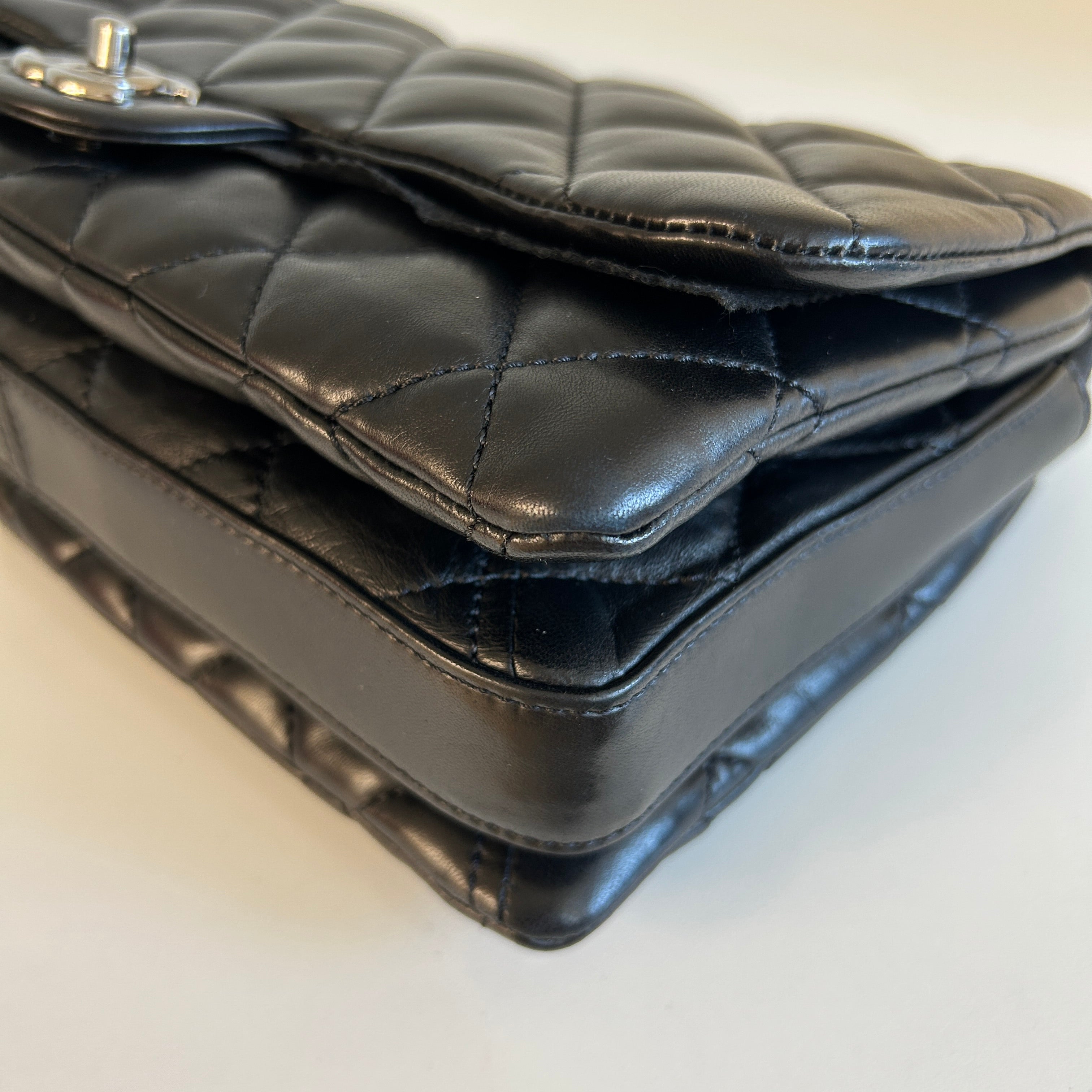 Black Lambskin Quilted 3 Large Accordion Flap Bag w/SHW