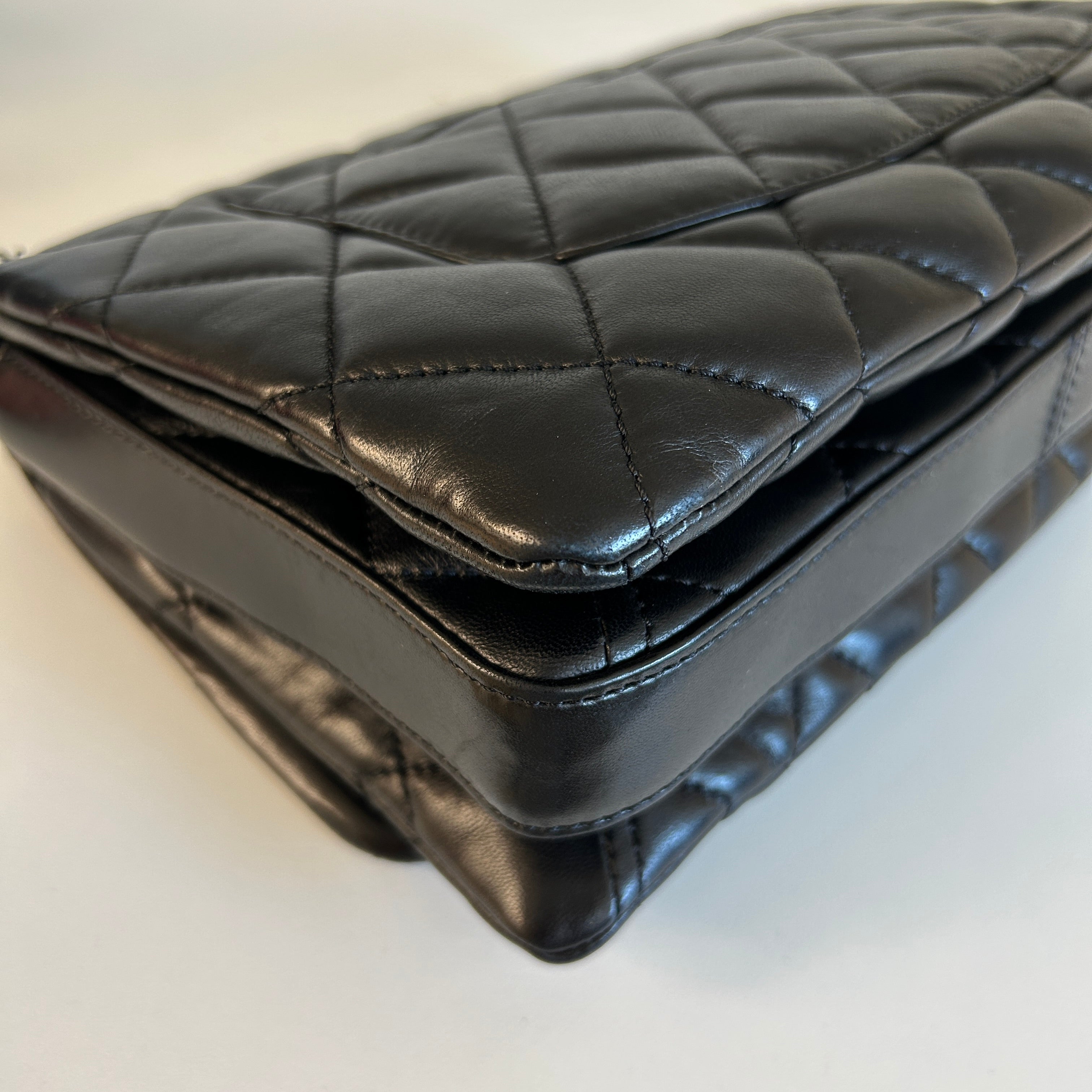 Black Lambskin Quilted 3 Large Accordion Flap Bag w/SHW