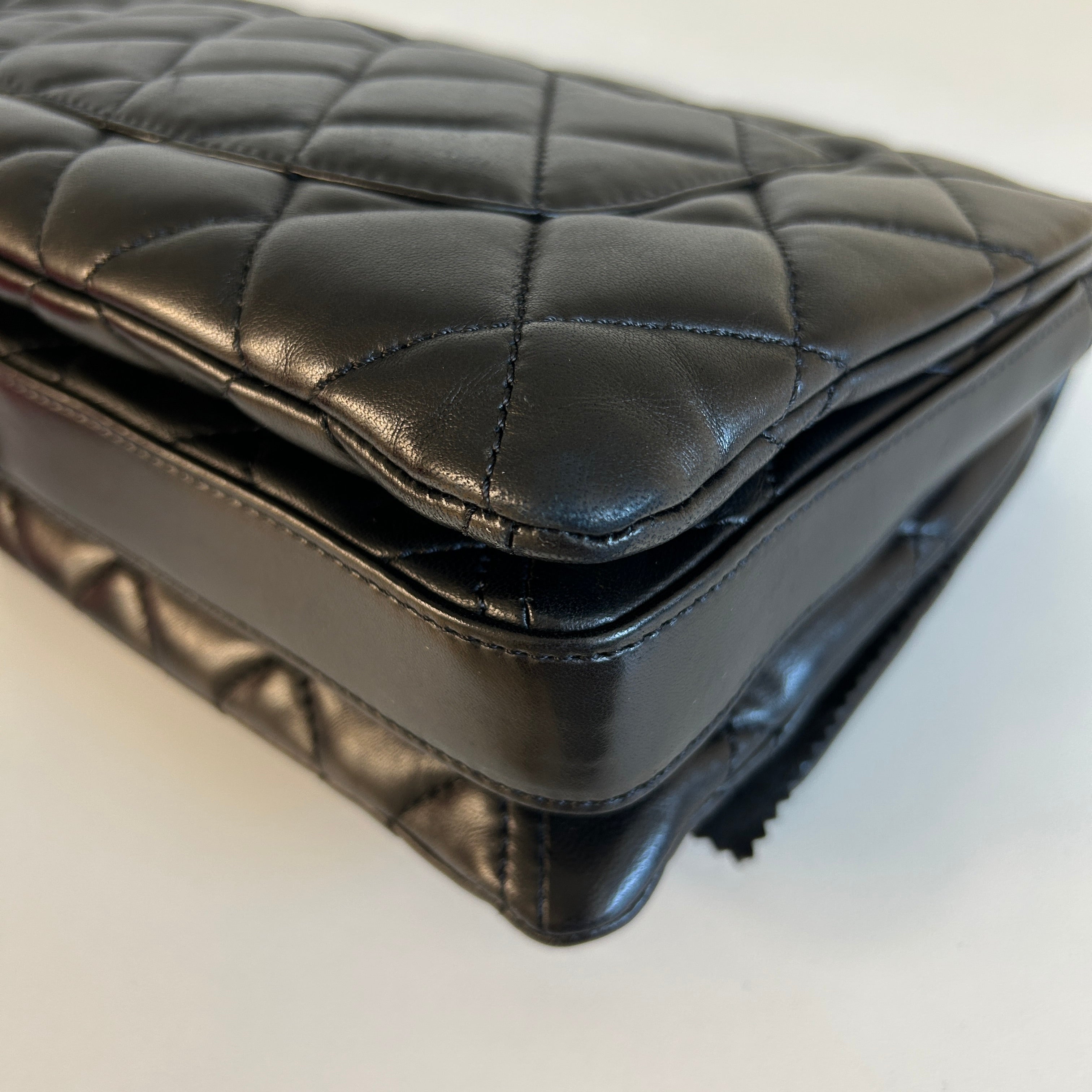 Black Lambskin Quilted 3 Large Accordion Flap Bag w/SHW