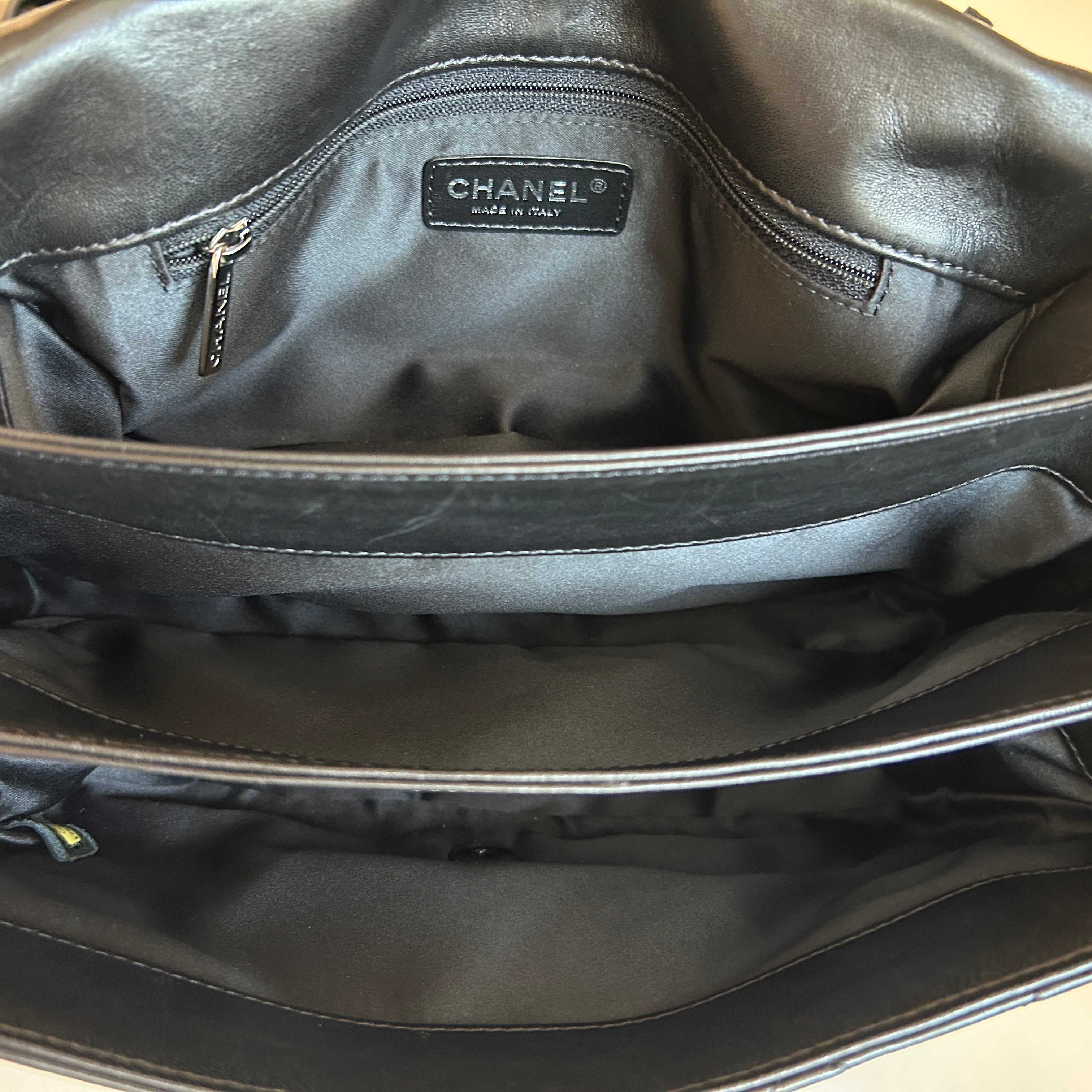 Black Lambskin Quilted 3 Large Accordion Flap Bag w/SHW