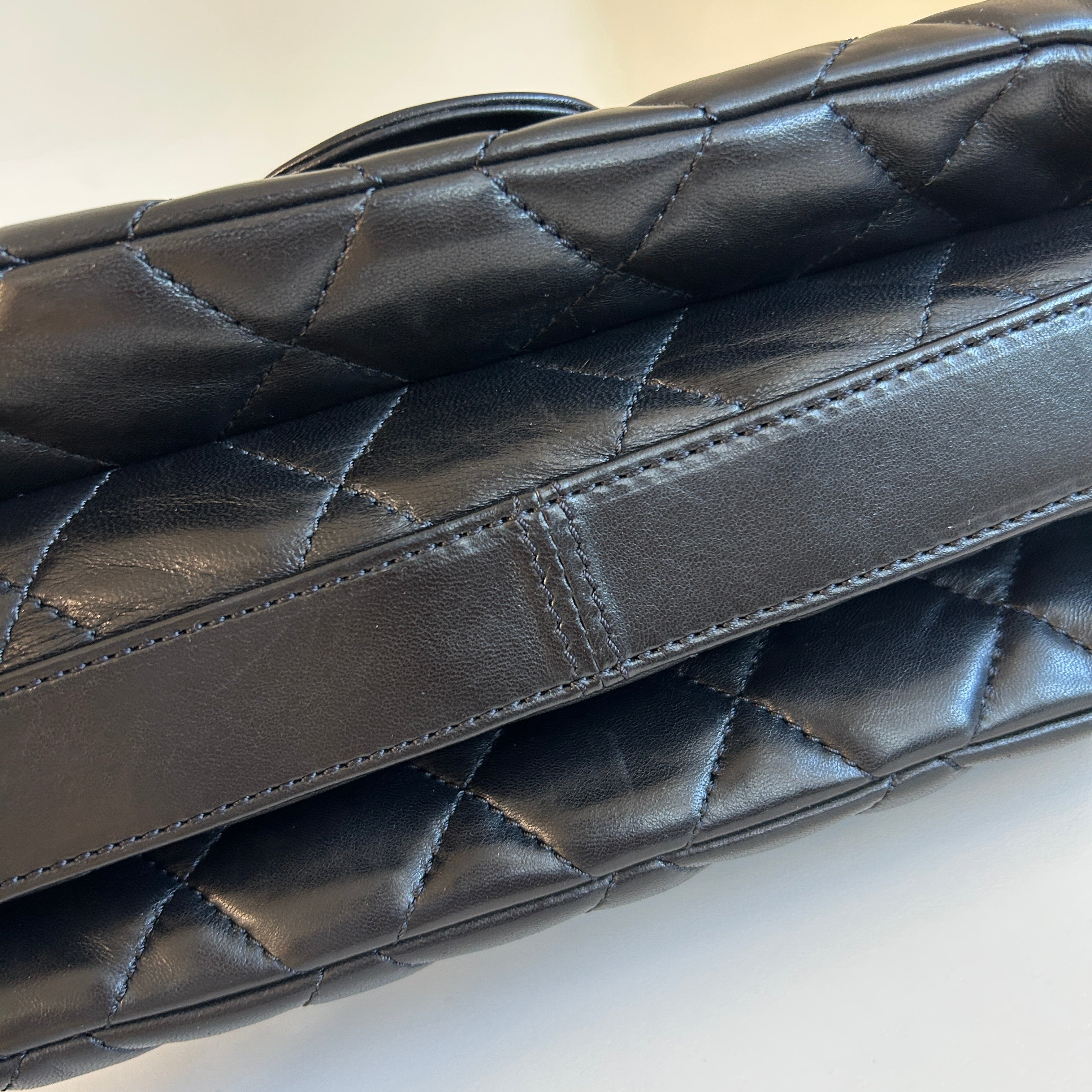 Black Lambskin Quilted 3 Large Accordion Flap Bag w/SHW