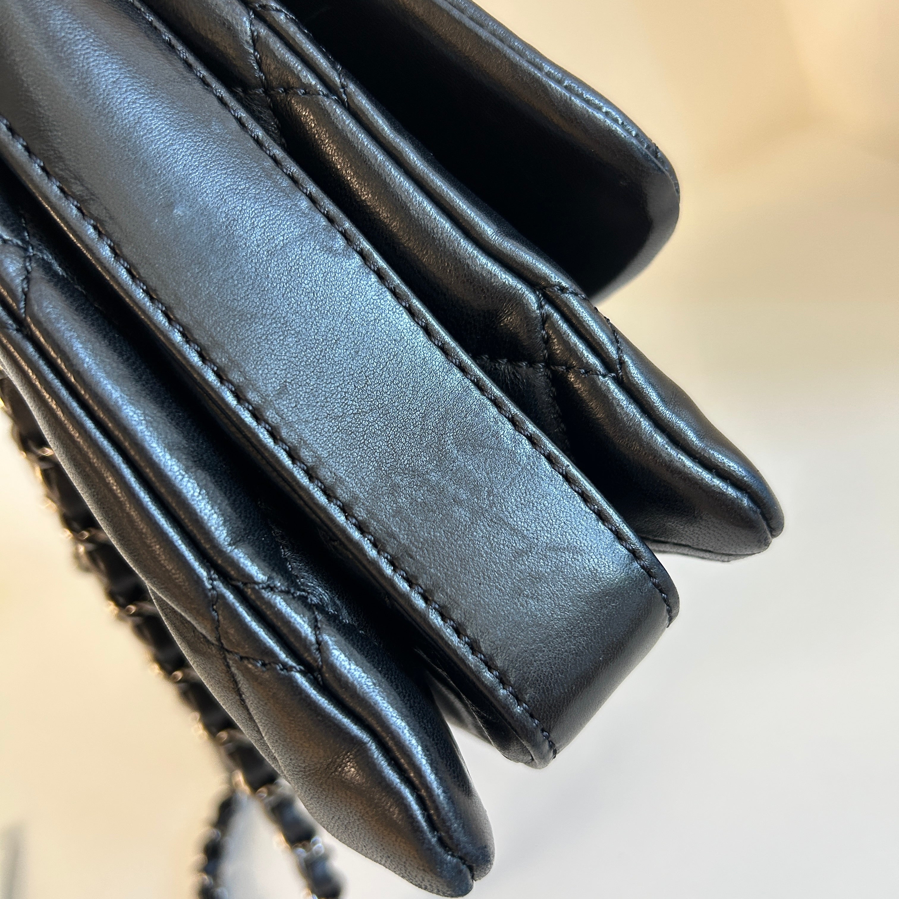 Black Lambskin Quilted 3 Large Accordion Flap Bag w/SHW