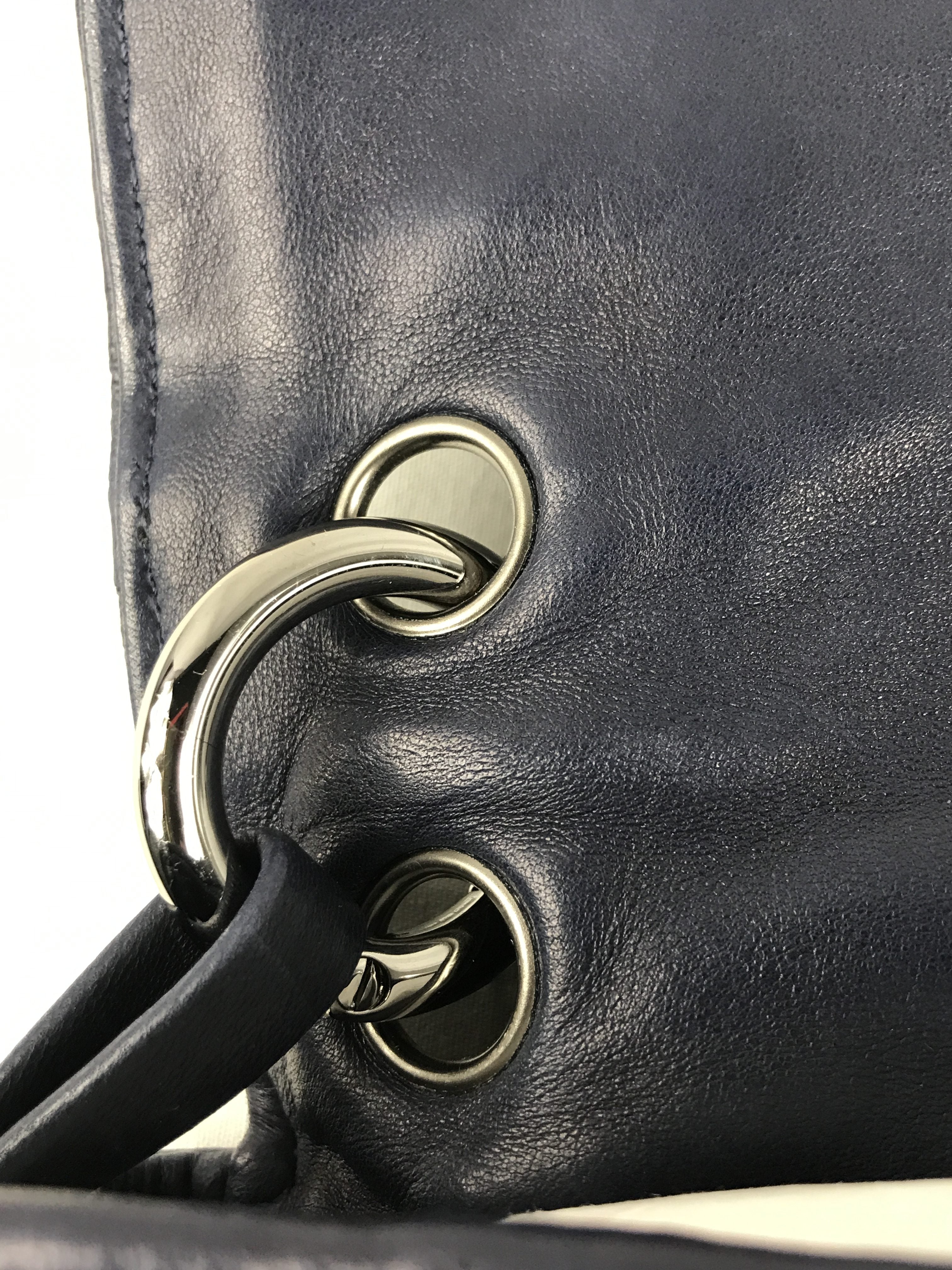Blue Iridescent Python Quilted Maxi Flap Bag w/SHW Thick Chain Links