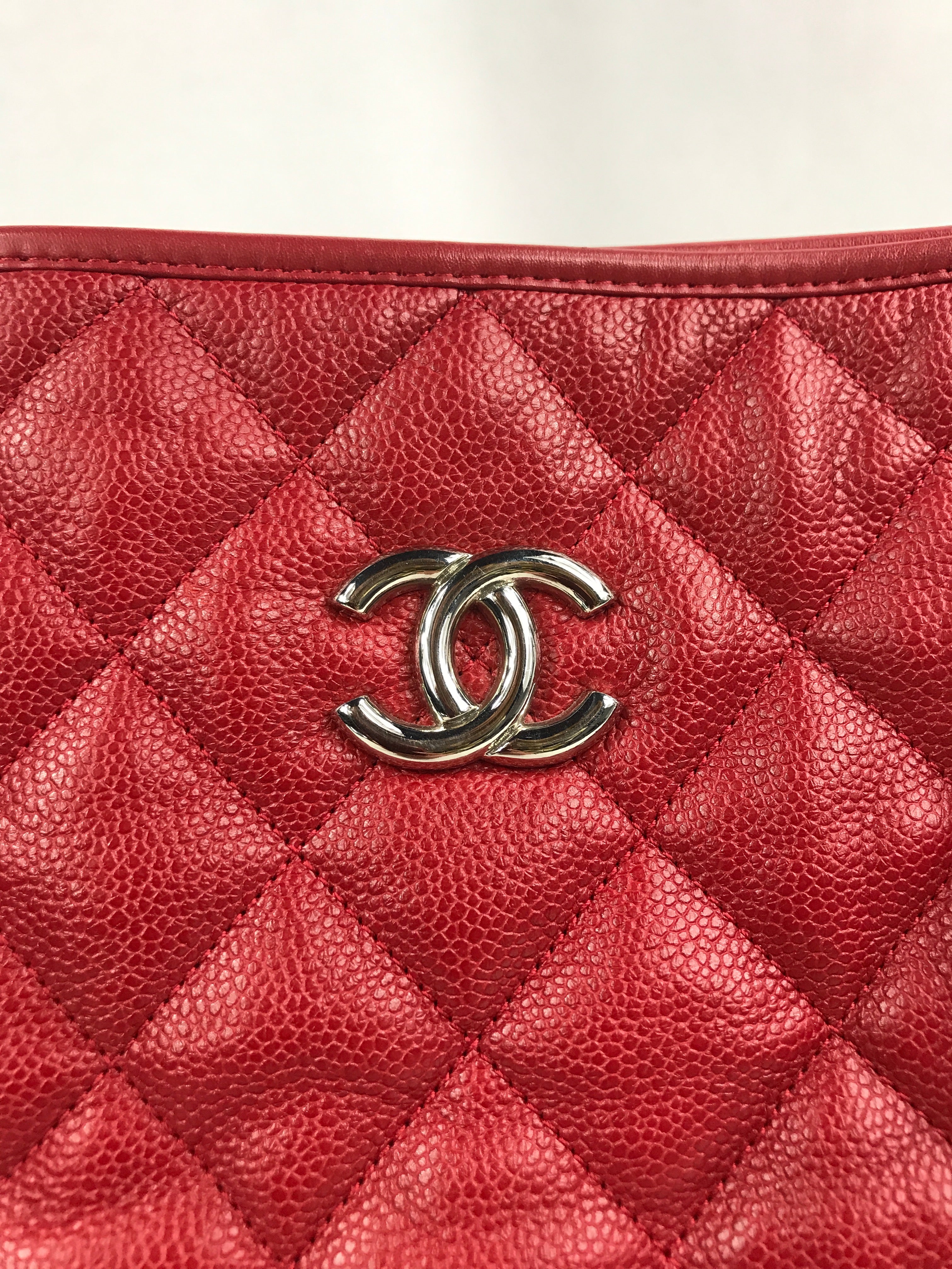 Red Caviar Quilted French Riviera Tote Bag w/SHW