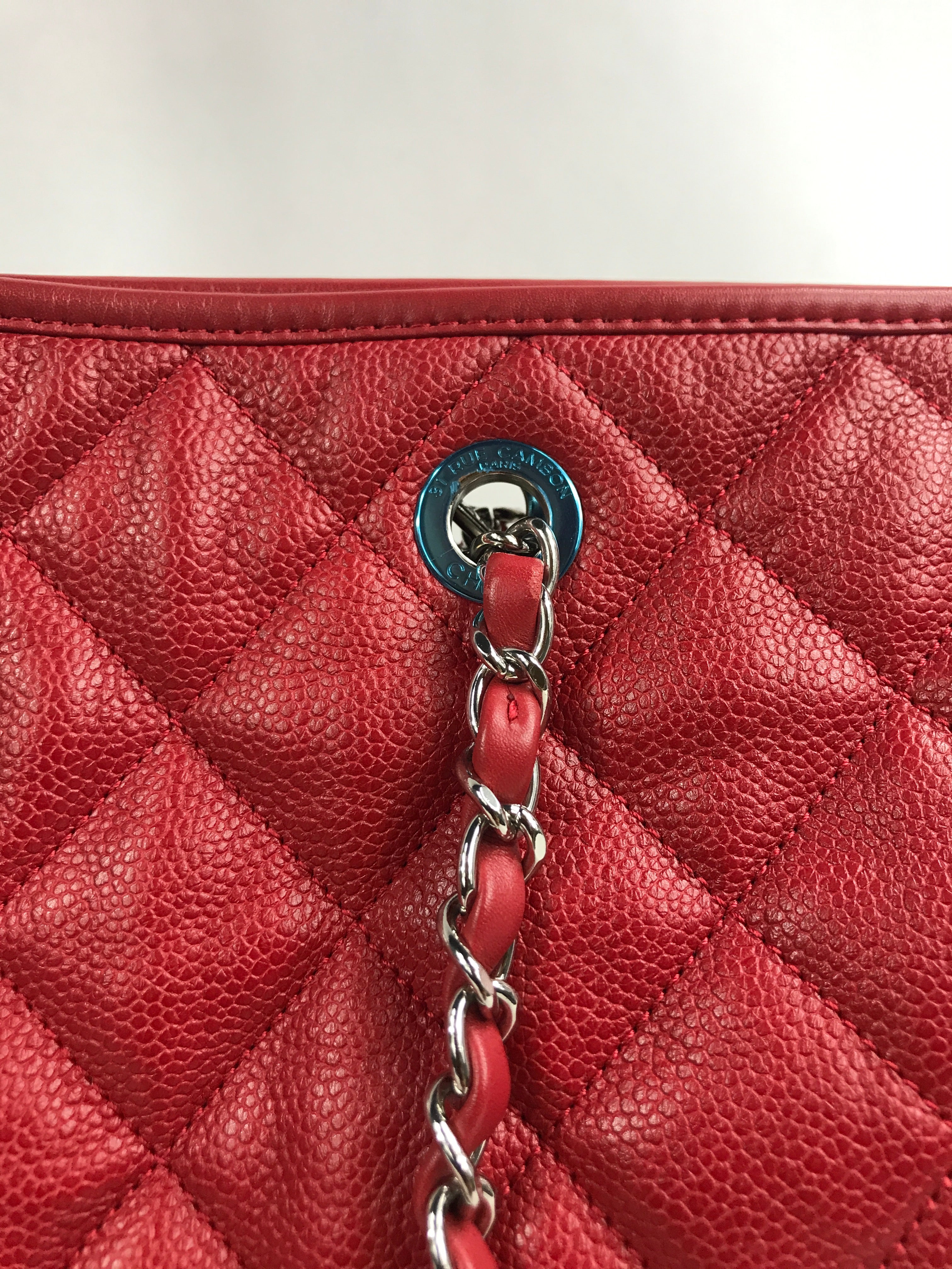 Red Caviar Quilted French Riviera Tote Bag w/SHW