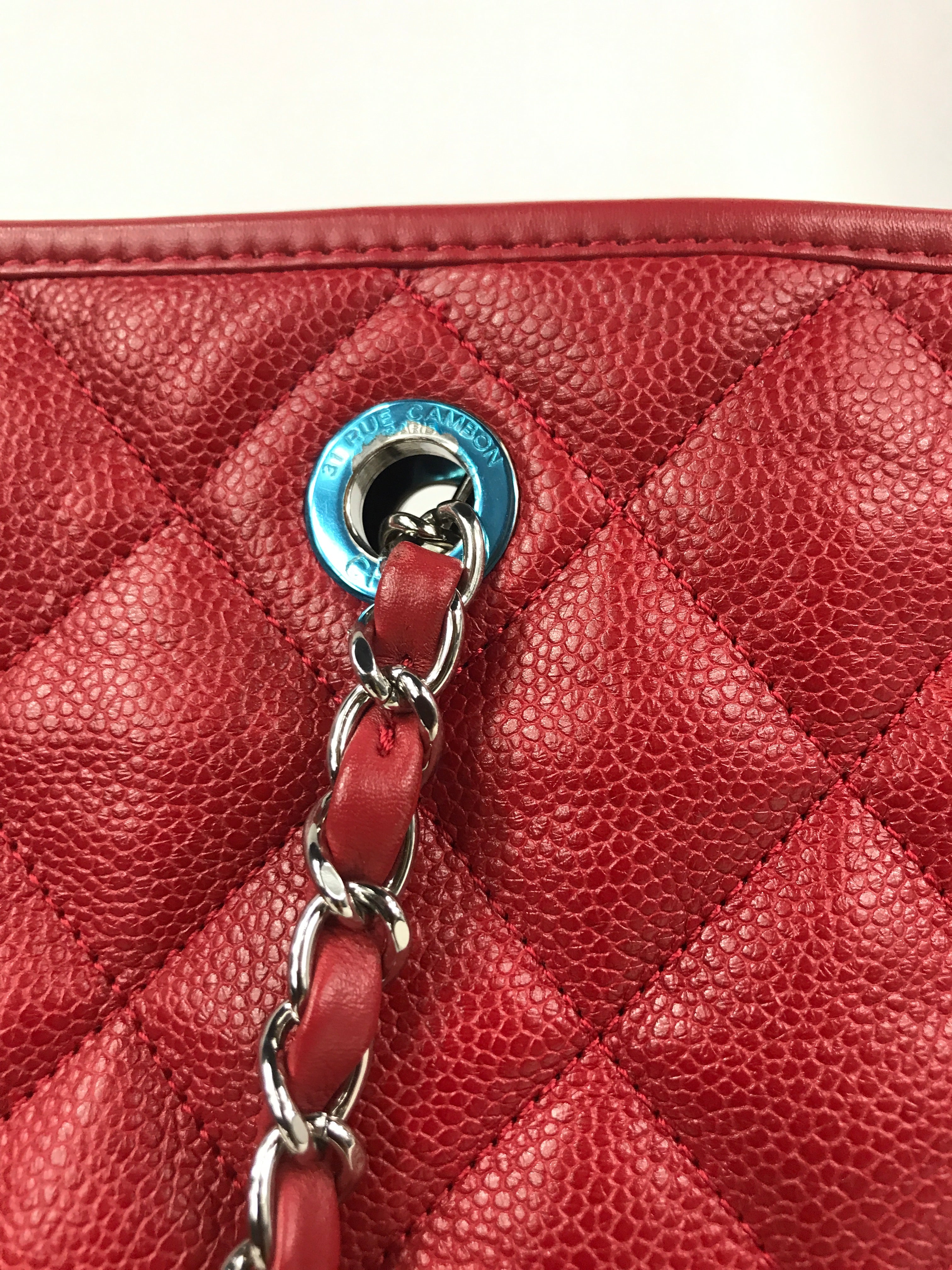 Red Caviar Quilted French Riviera Tote Bag w/SHW