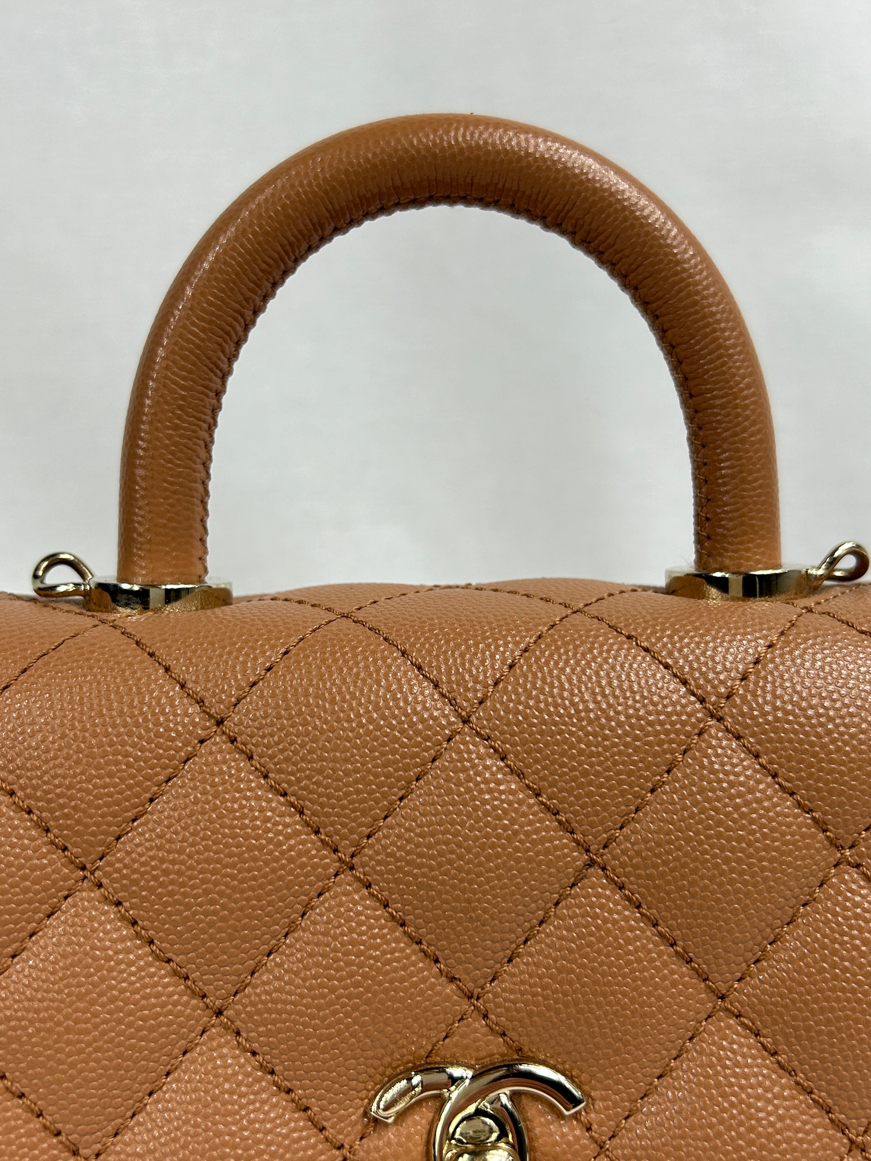 Caviar Camel Quilted Extra Mini Coco Handle w/LGHW