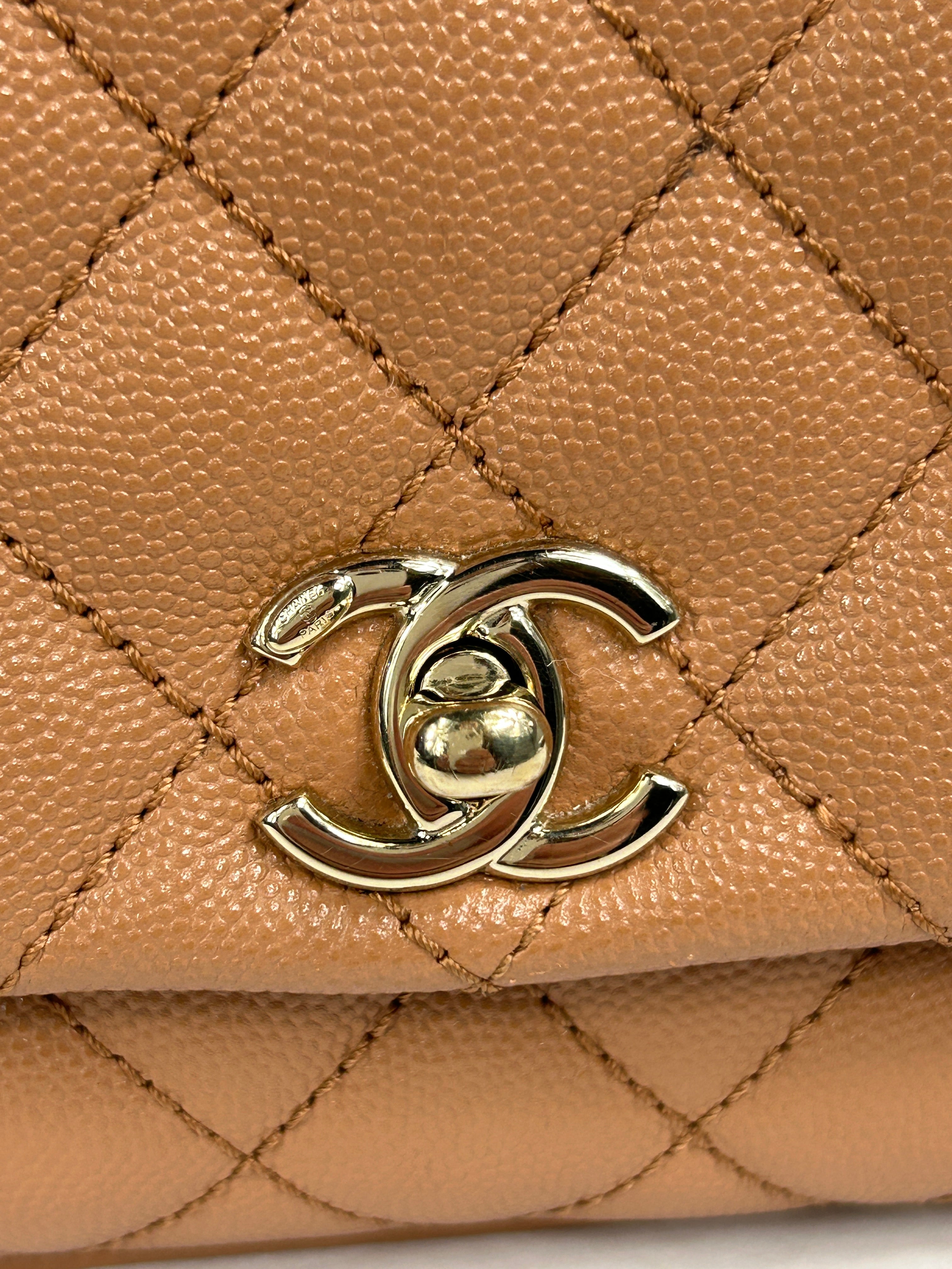 Caviar Camel Quilted Extra Mini Coco Handle w/LGHW