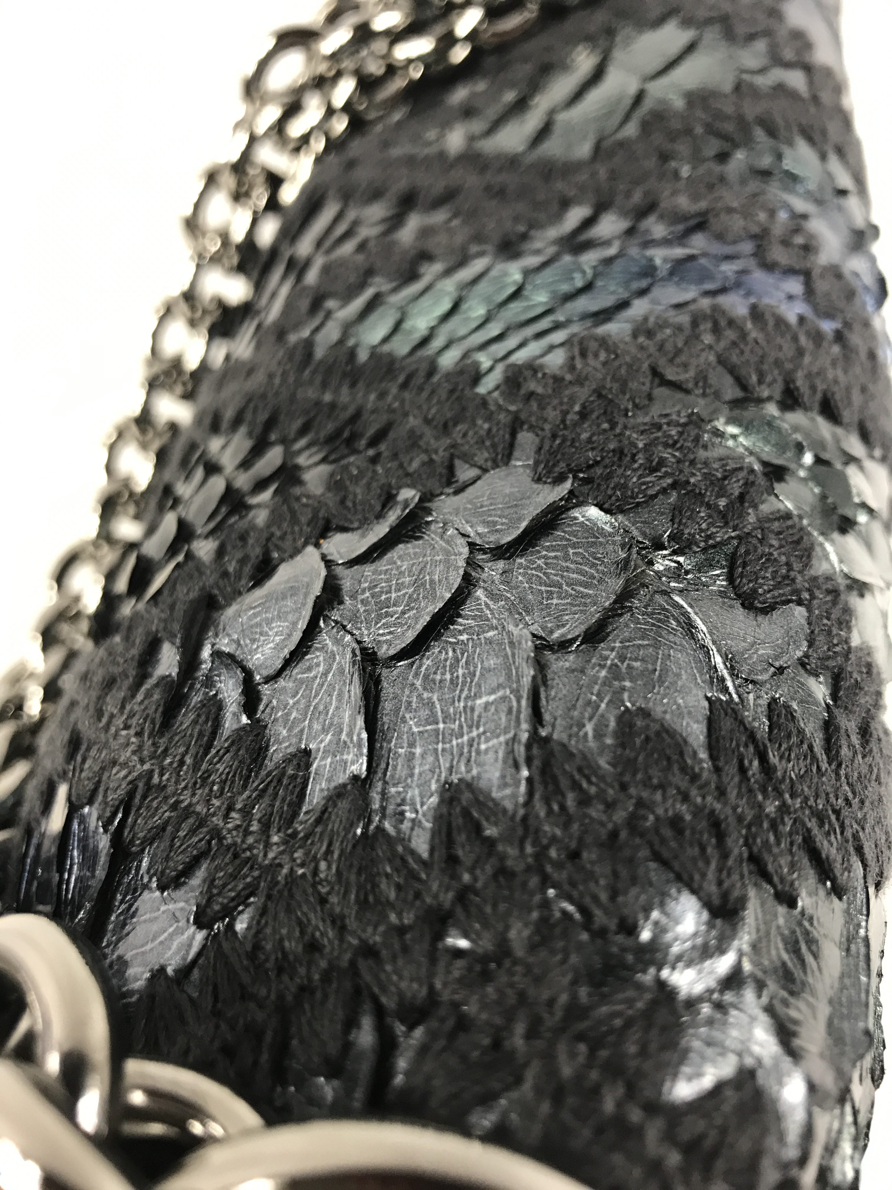 Blue Iridescent Python Quilted Maxi Flap Bag w/SHW Thick Chain Links