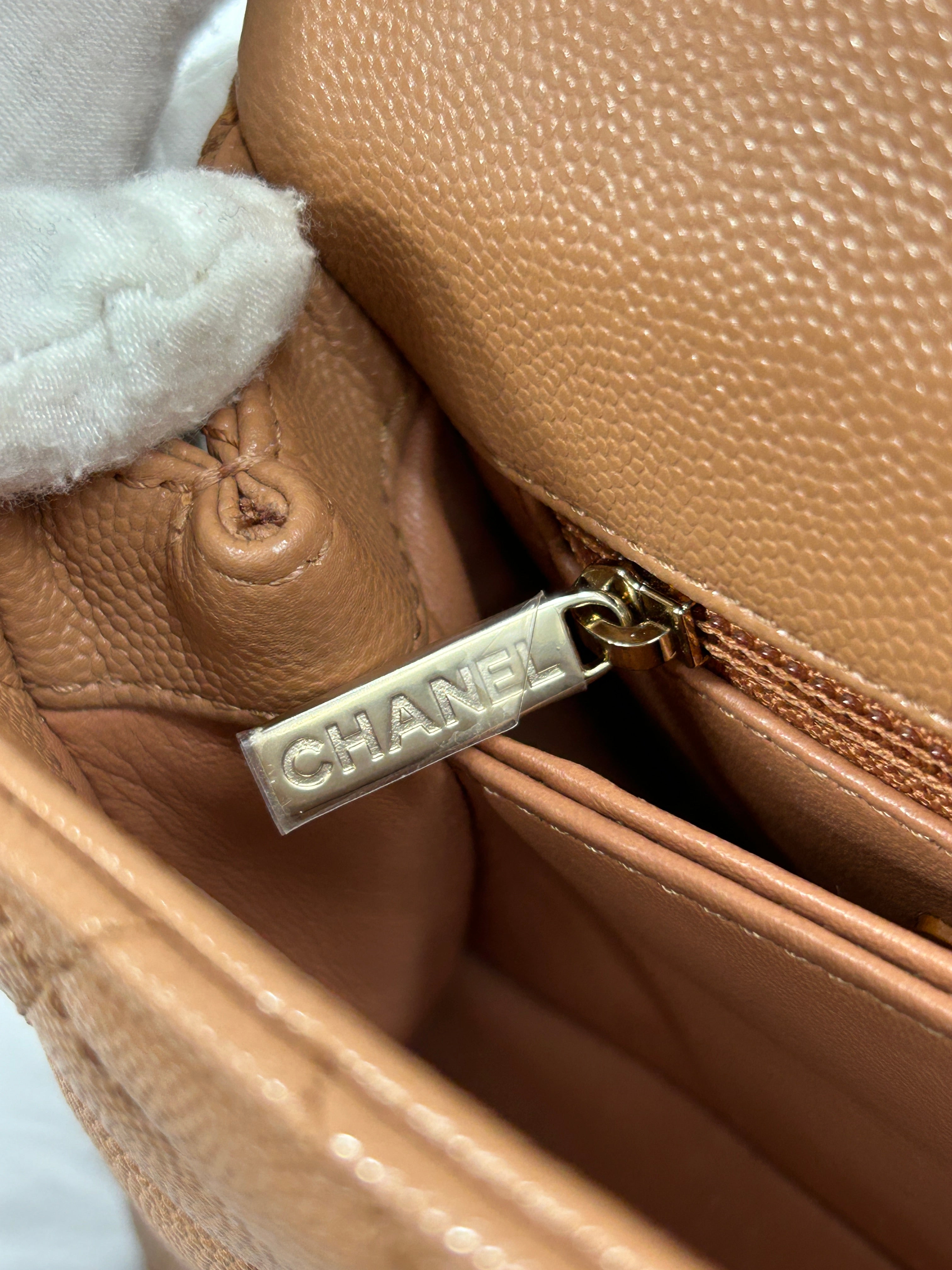 Caviar Camel Quilted Extra Mini Coco Handle w/LGHW