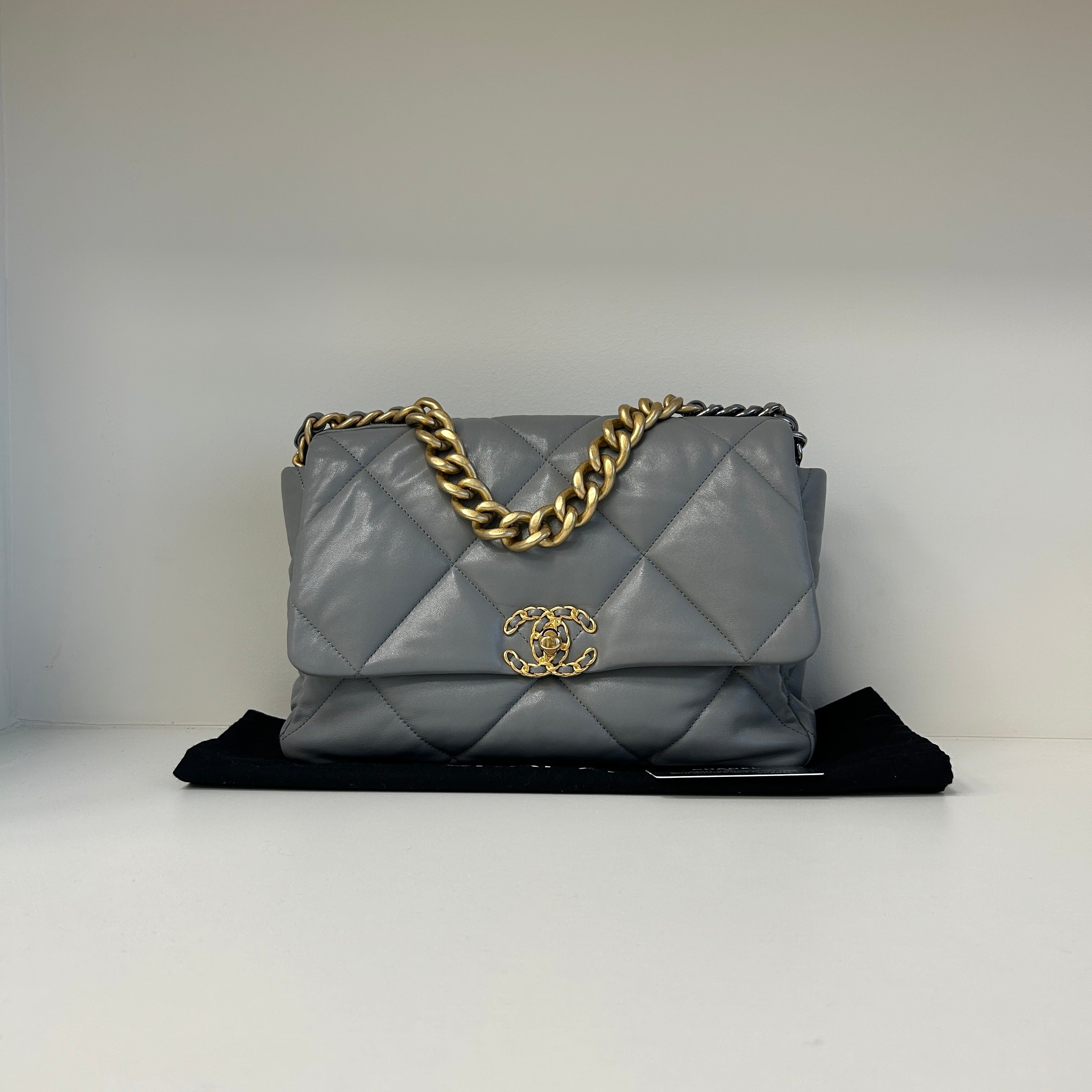 Chanel 19 20C Grey Lambskin Large w/Mixed HW