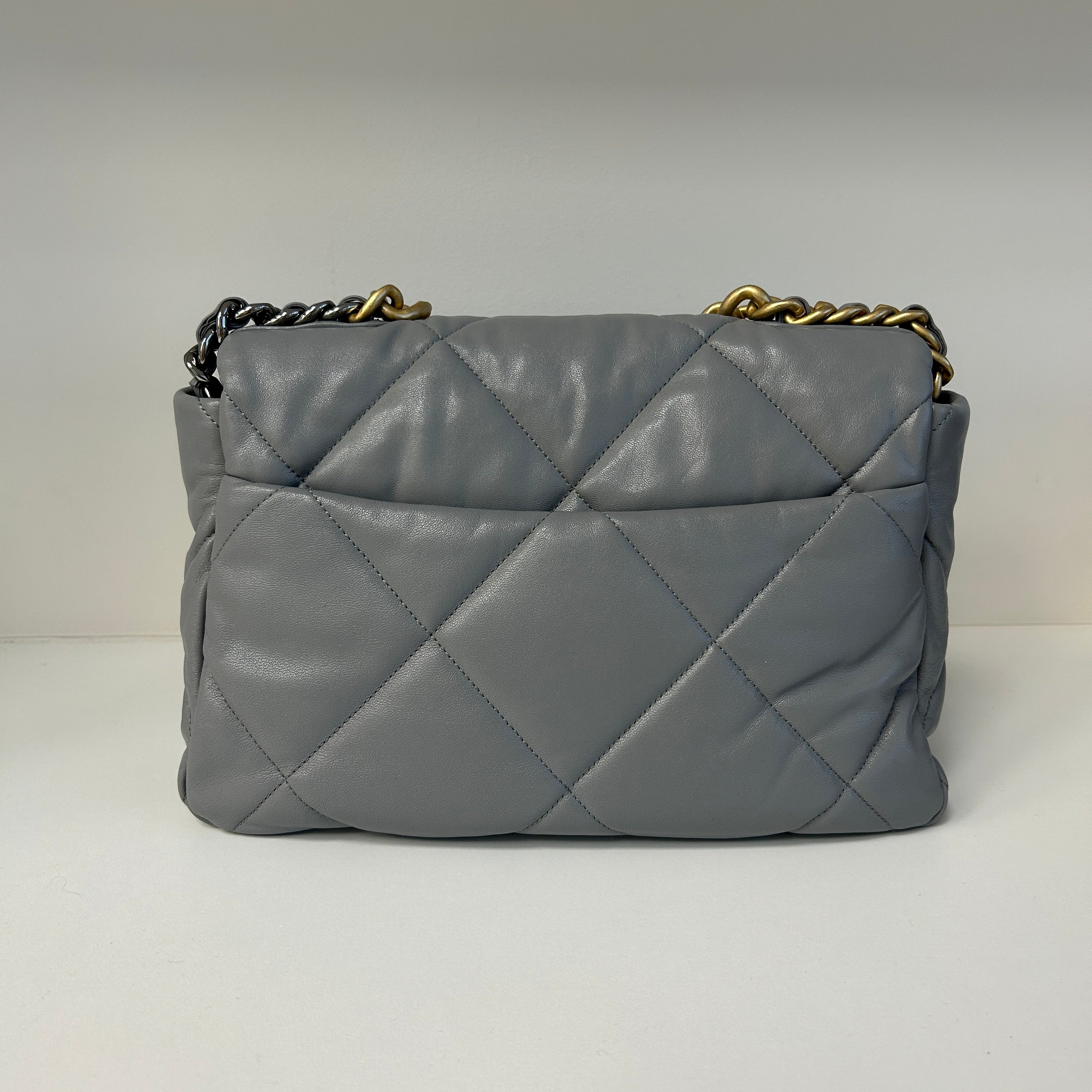 Chanel 19 20C Grey Lambskin Large w/Mixed HW
