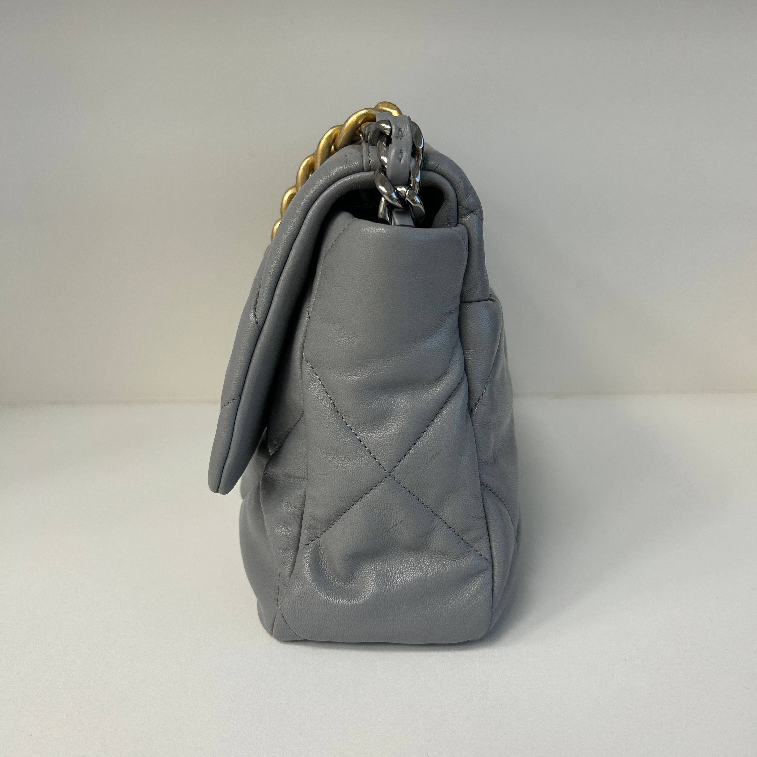 Chanel 19 20C Grey Lambskin Large w/Mixed HW