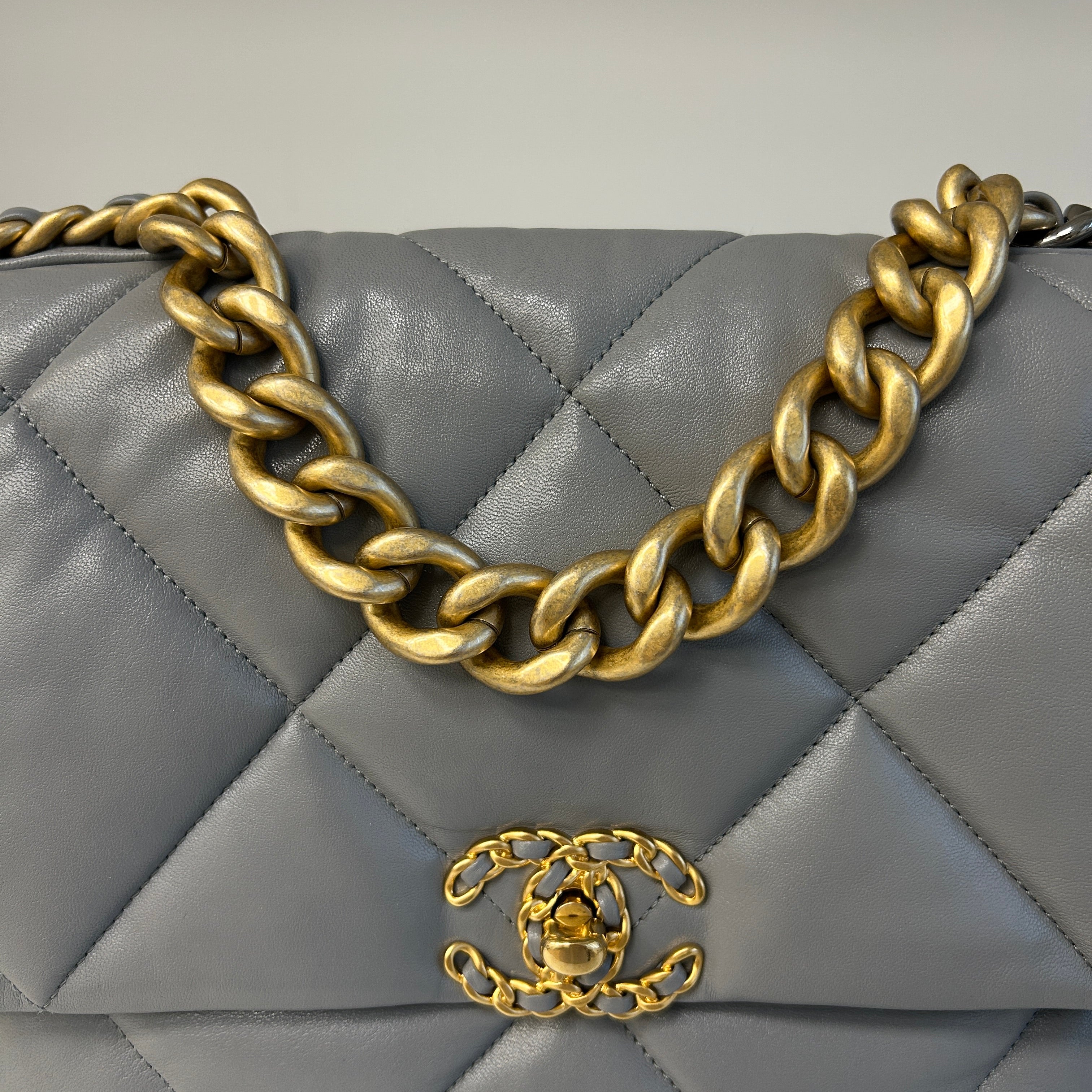 Chanel 19 20C Grey Lambskin Large w/Mixed HW