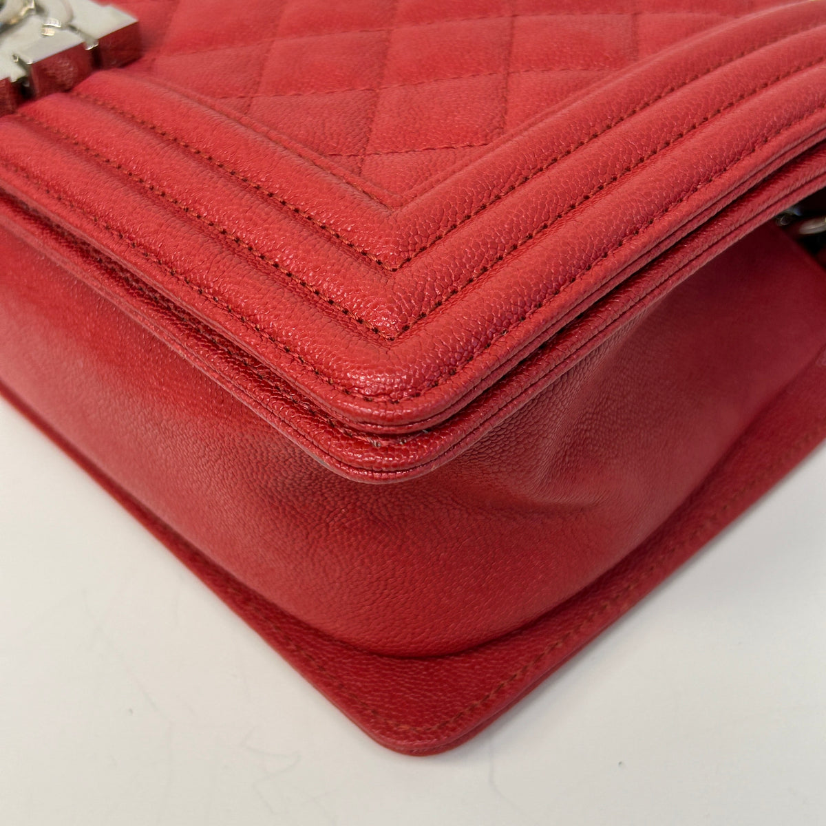 Red Quilted Caviar Leather Medium Boy Bag w/PHW - Haute Classics