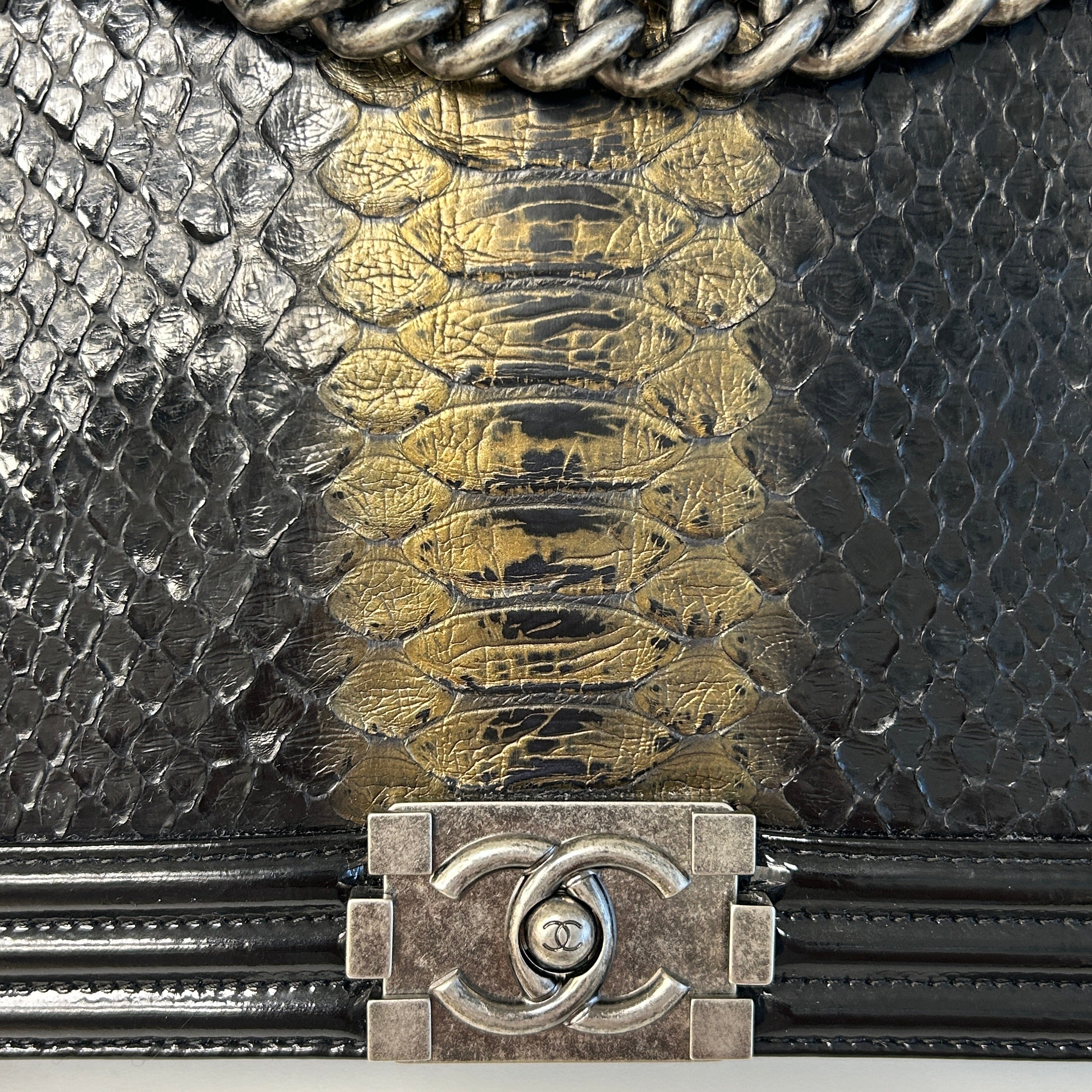 Black Gold Python/Patent Leather (New Medium) Boy Bag w/RHW