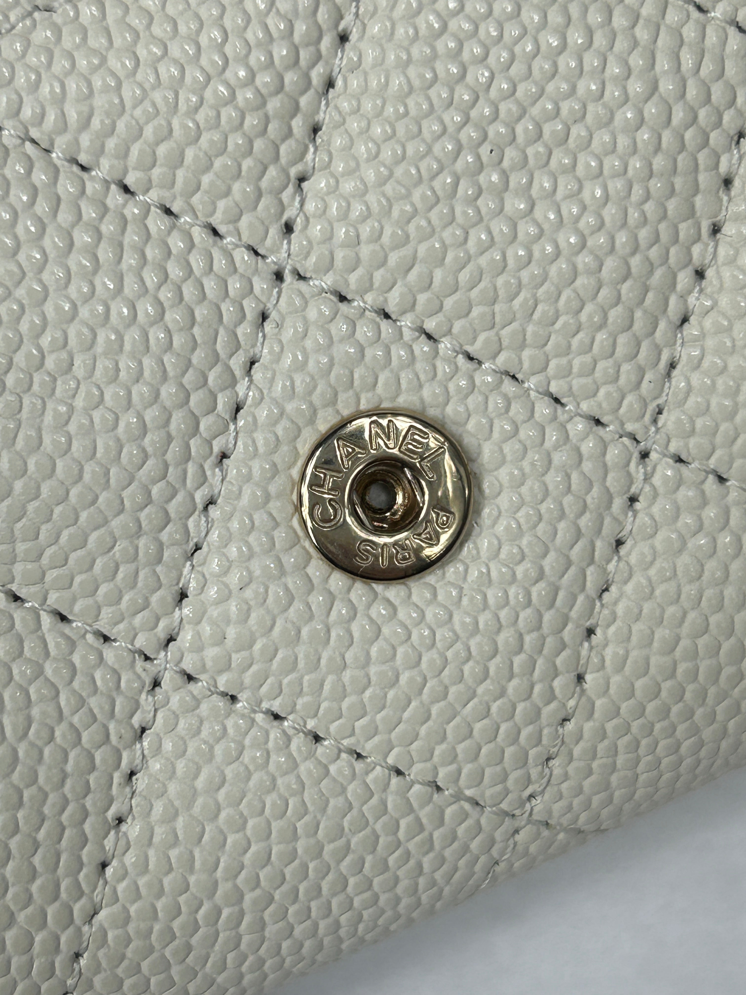 White Caviar Quilted Calfskin Leather Card Holder Wallet W/LGHW