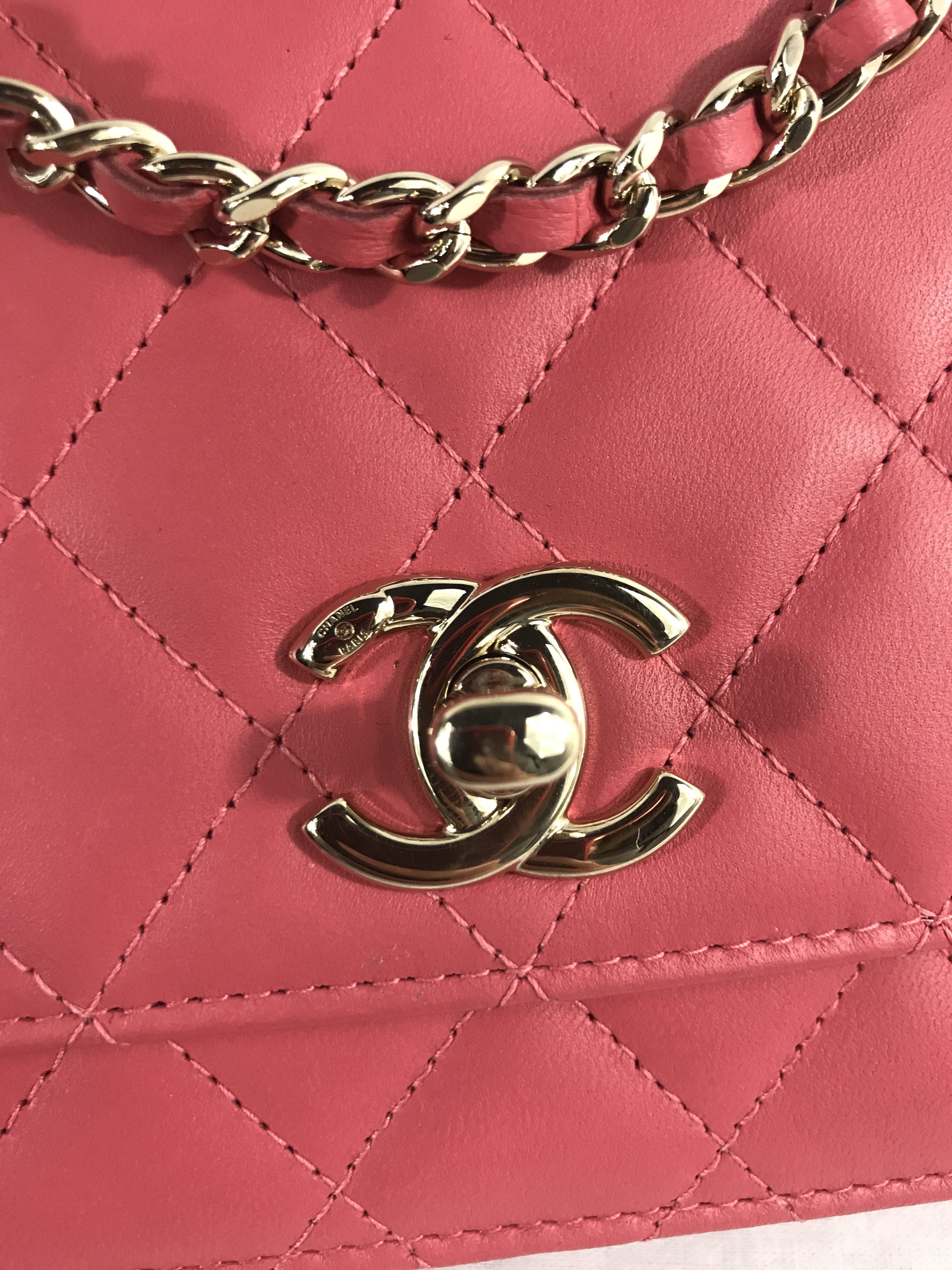 Bubblegum Pink Quilted Lambskin Leather Trendy Wallet On Chain W/GHW