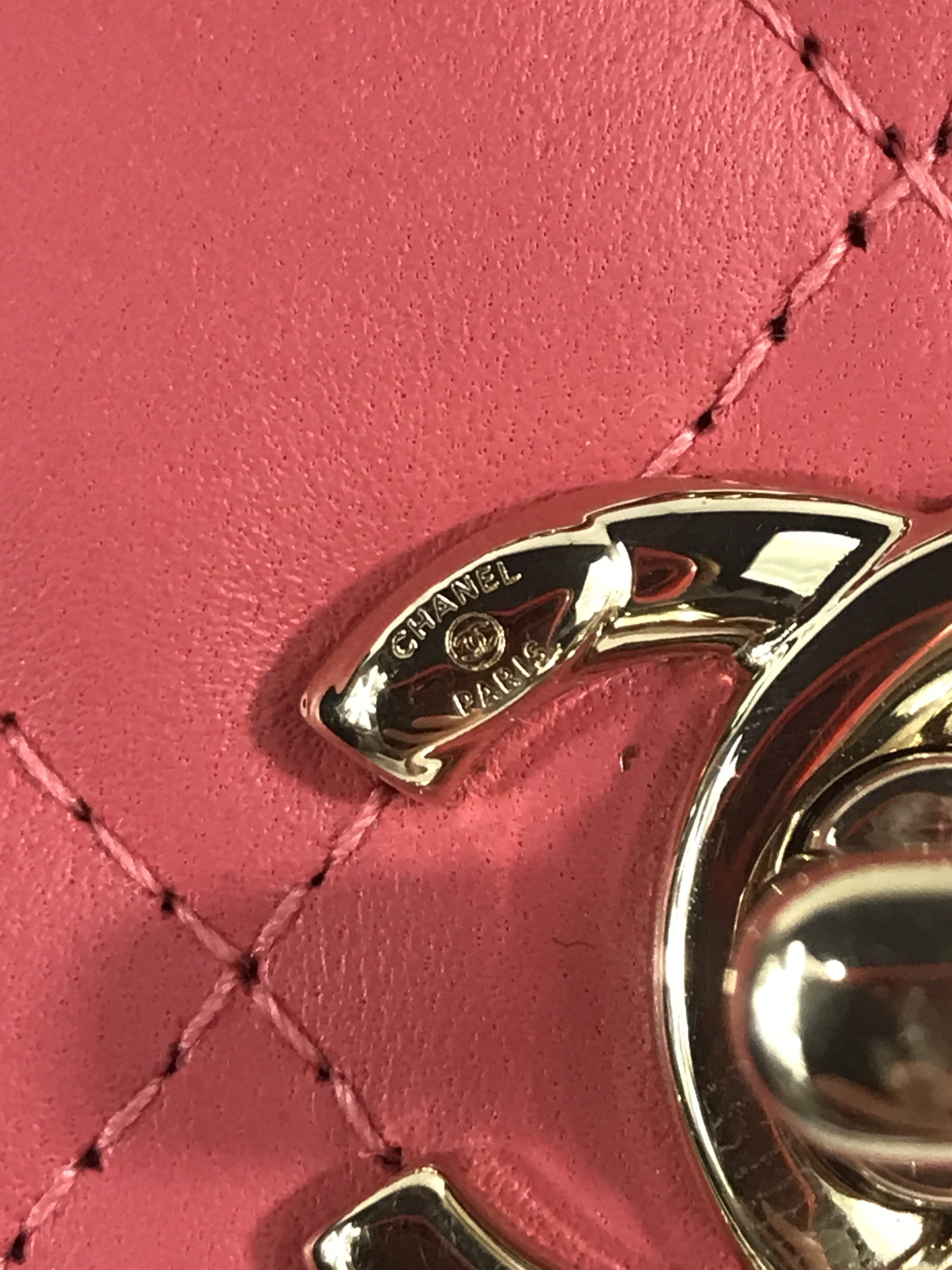 Bubblegum Pink Quilted Lambskin Leather Trendy Wallet On Chain W/GHW