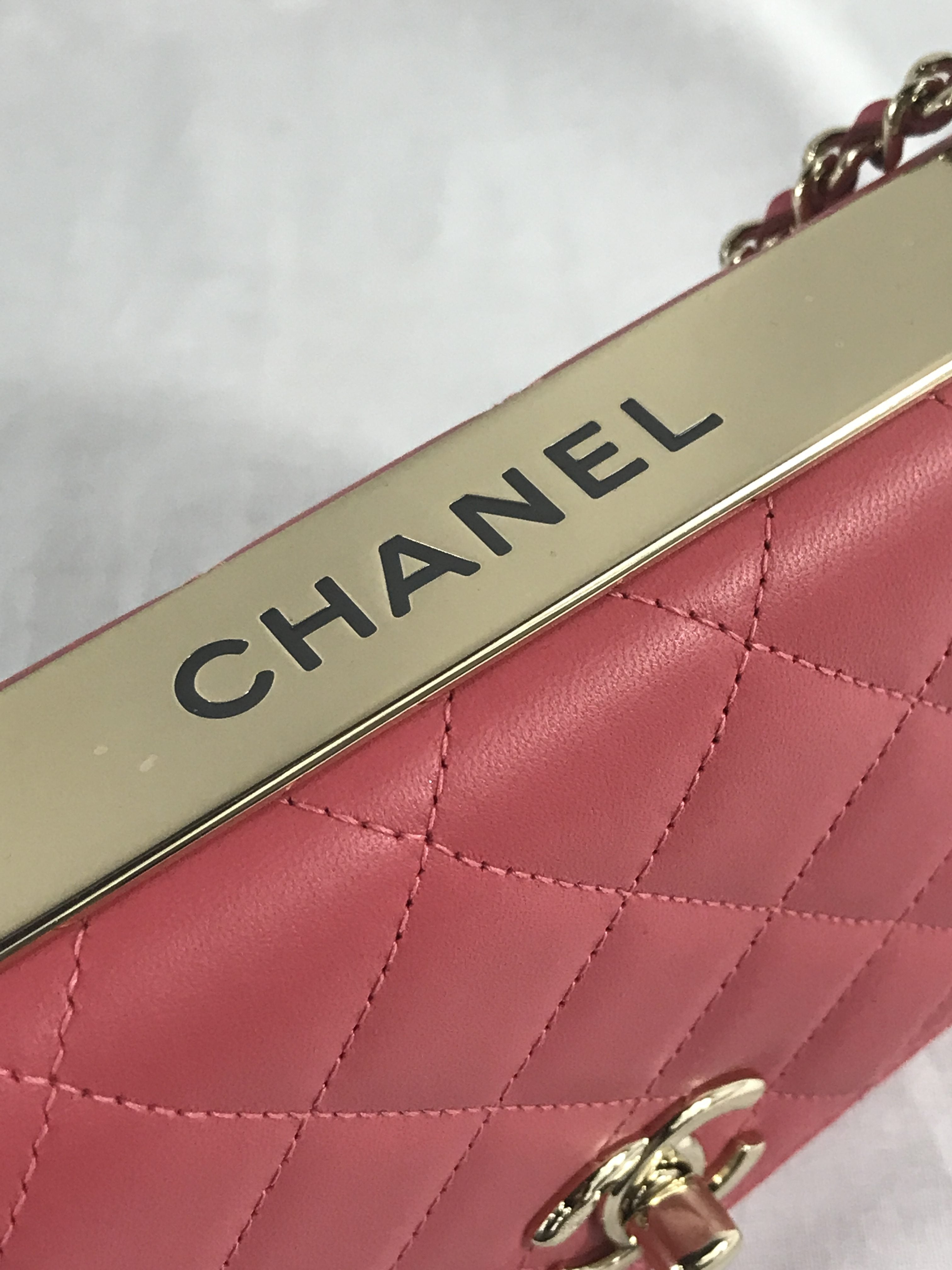 Bubblegum Pink Quilted Lambskin Leather Trendy Wallet On Chain W/GHW