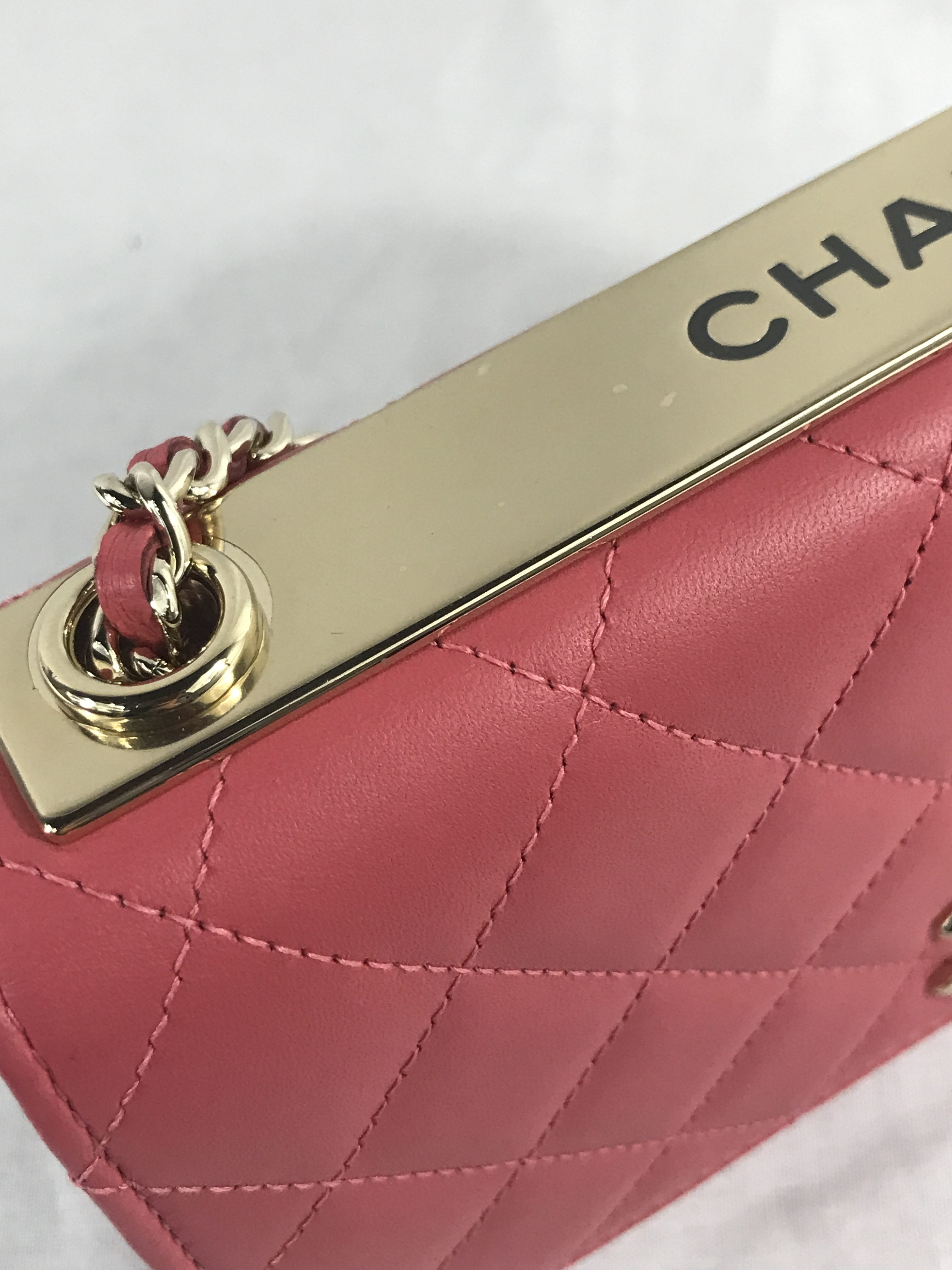 Bubblegum Pink Quilted Lambskin Leather Trendy Wallet On Chain W/GHW