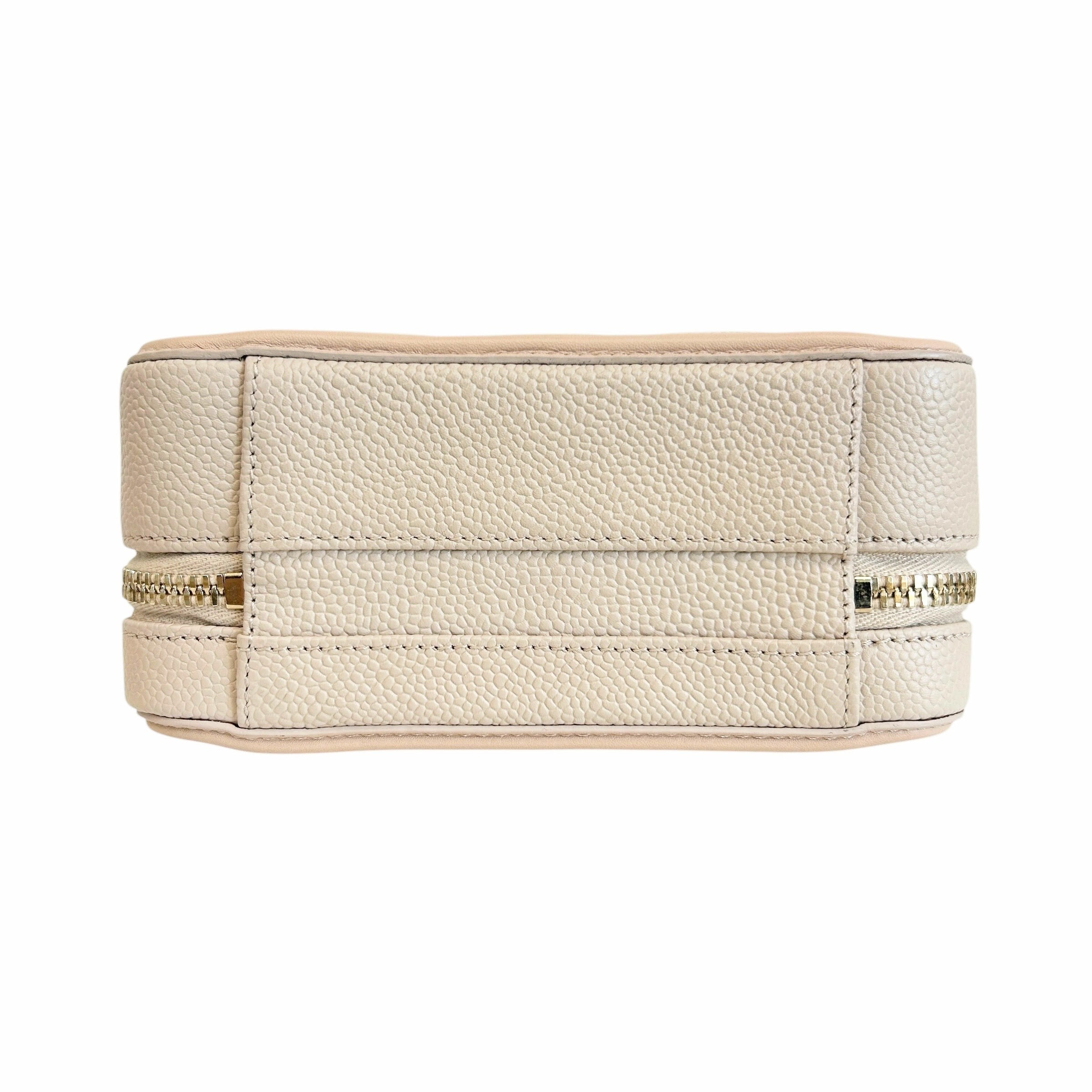 Beige Caviar Quilted Leather Filigree Small Vanity Case Bag - Haute Classics