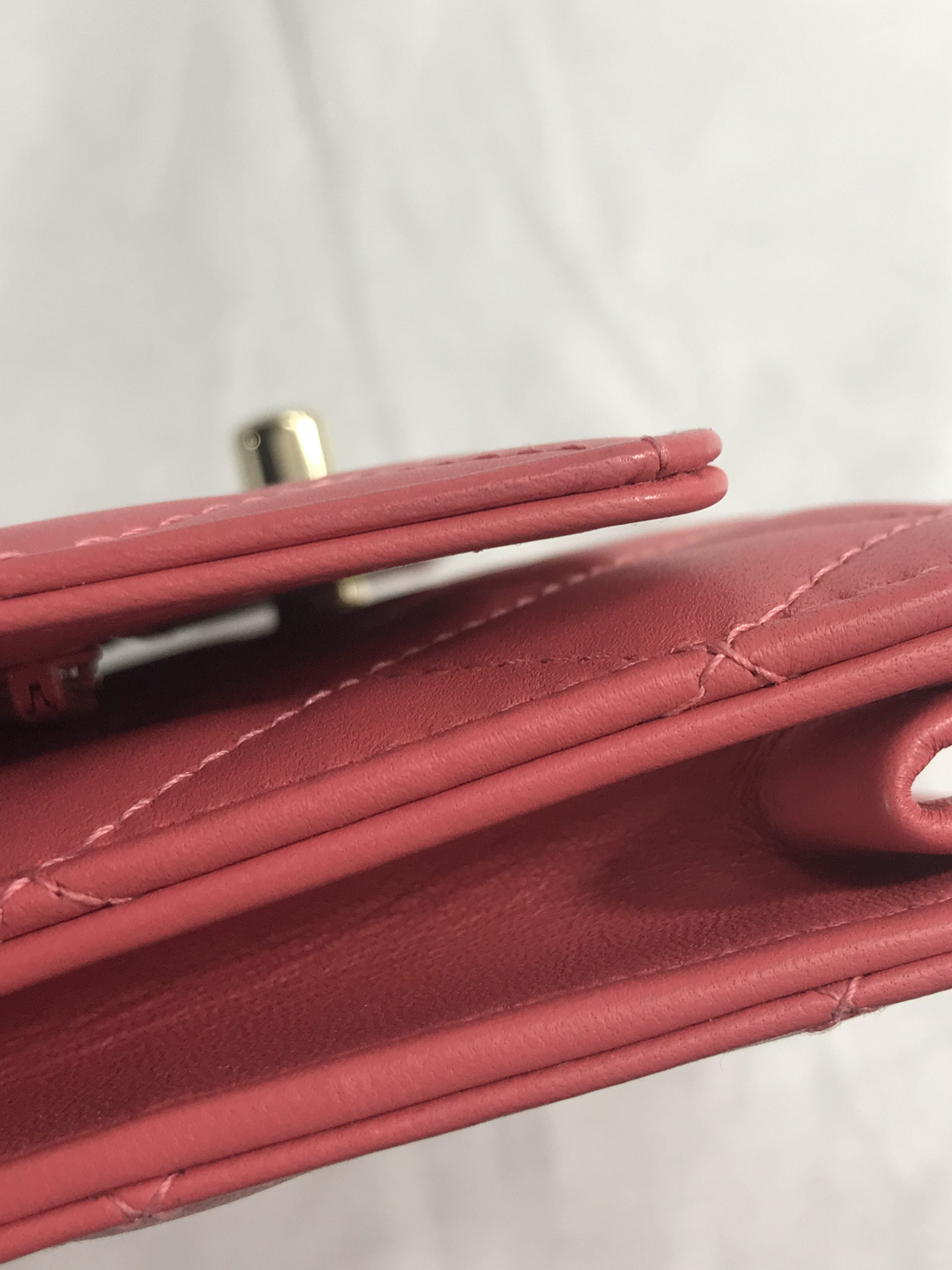 Bubblegum Pink Quilted Lambskin Leather Trendy Wallet On Chain W/GHW
