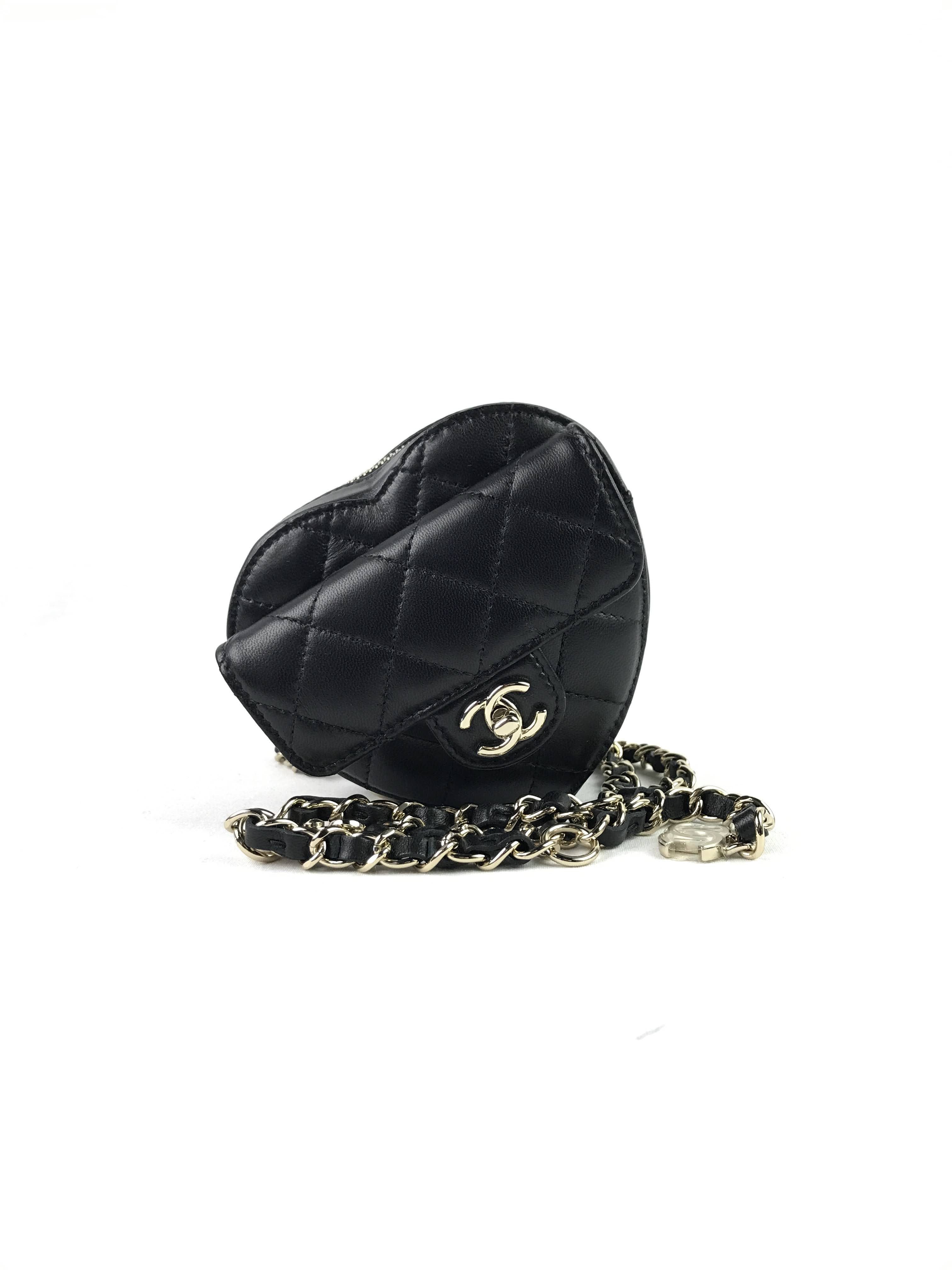 Black Quilted Lambskin Leather Mini Heart Belt Bag w/GHW