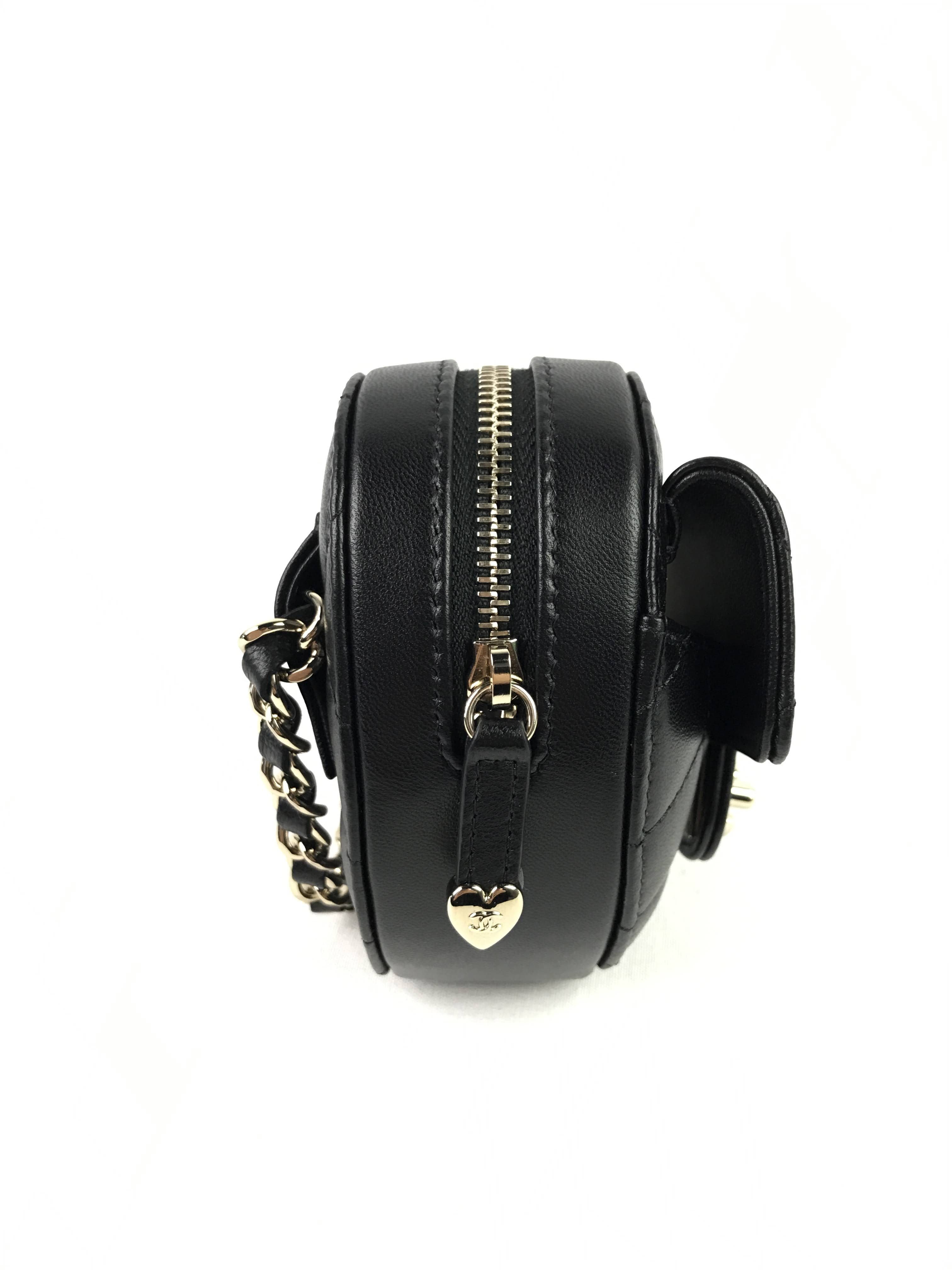 Black Quilted Lambskin Leather Mini Heart Belt Bag w/GHW