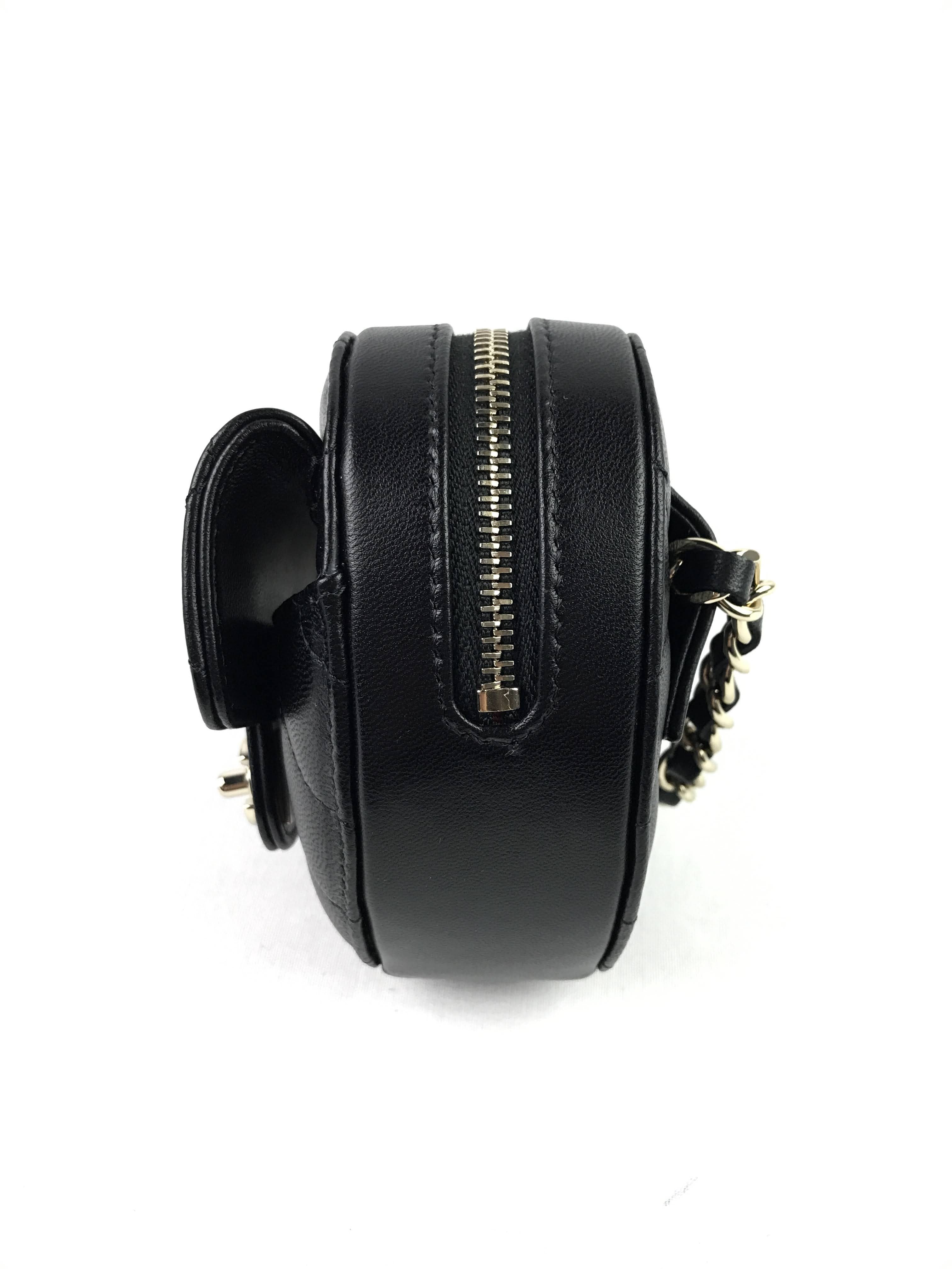 Black Quilted Lambskin Leather Mini Heart Belt Bag w/GHW