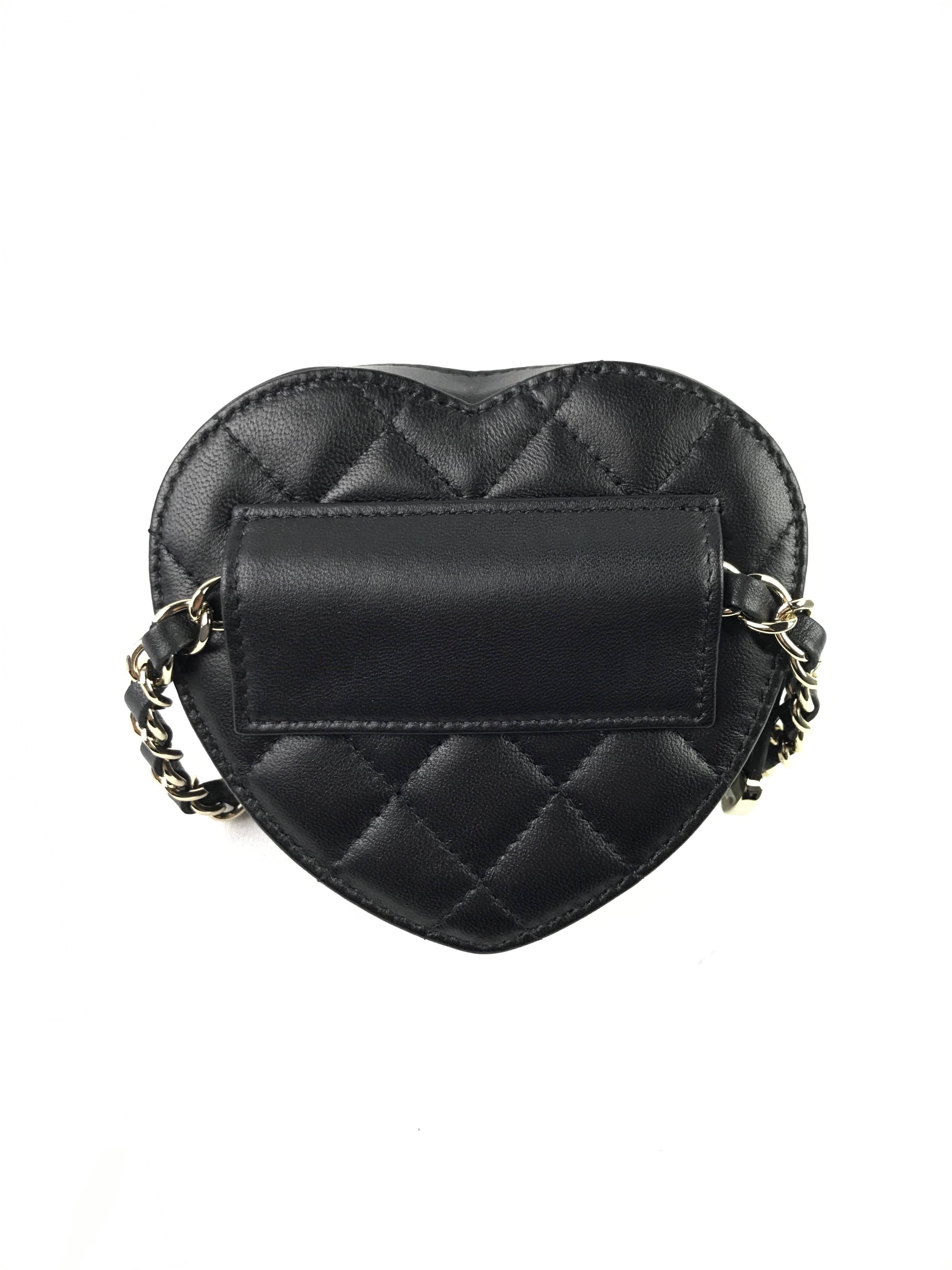 Black Quilted Lambskin Leather Mini Heart Belt Bag w/GHW