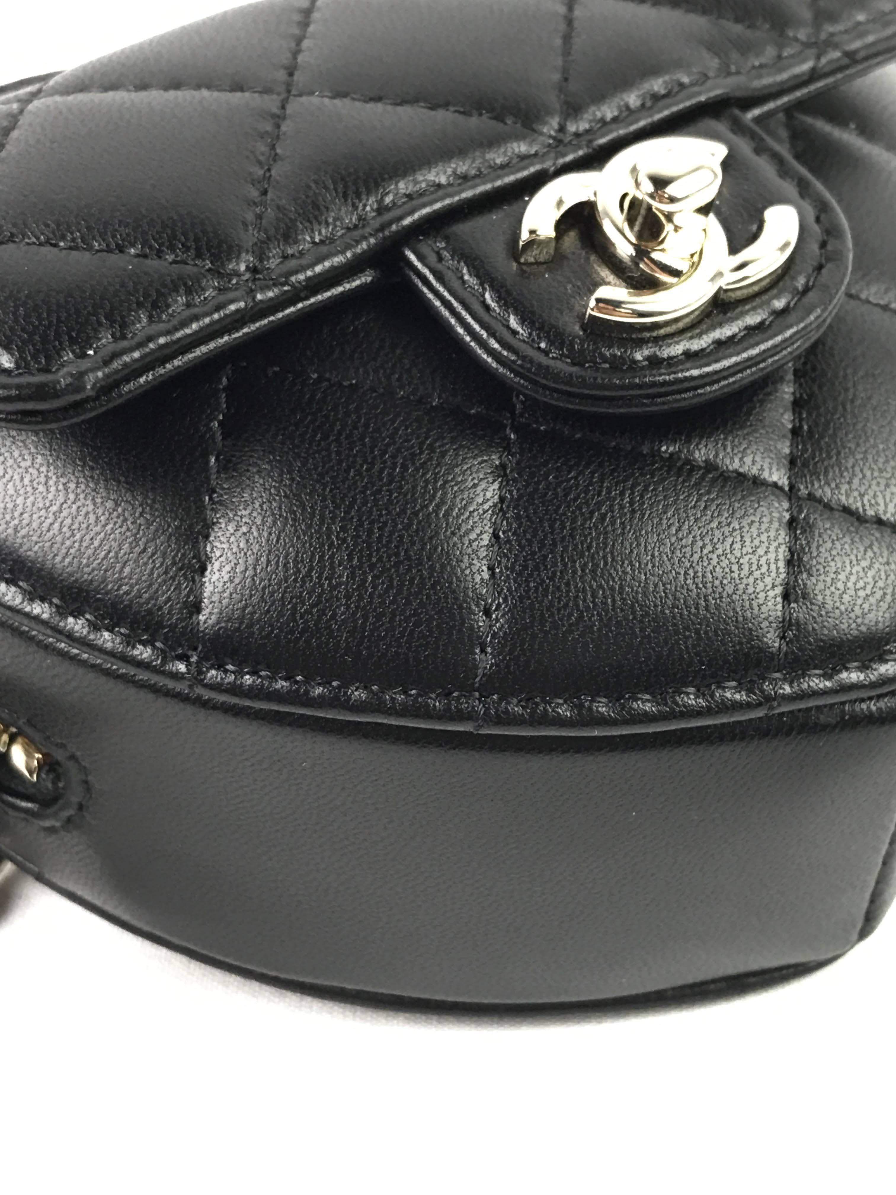 Black Quilted Lambskin Leather Mini Heart Belt Bag w/GHW