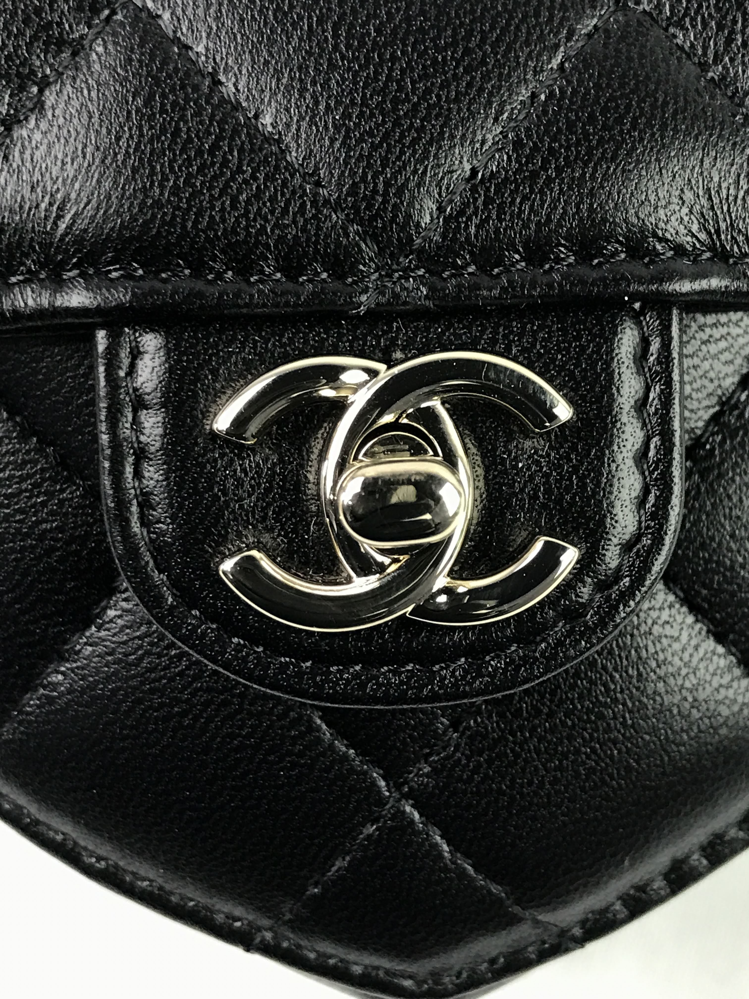 Black Quilted Lambskin Leather Mini Heart Belt Bag w/GHW