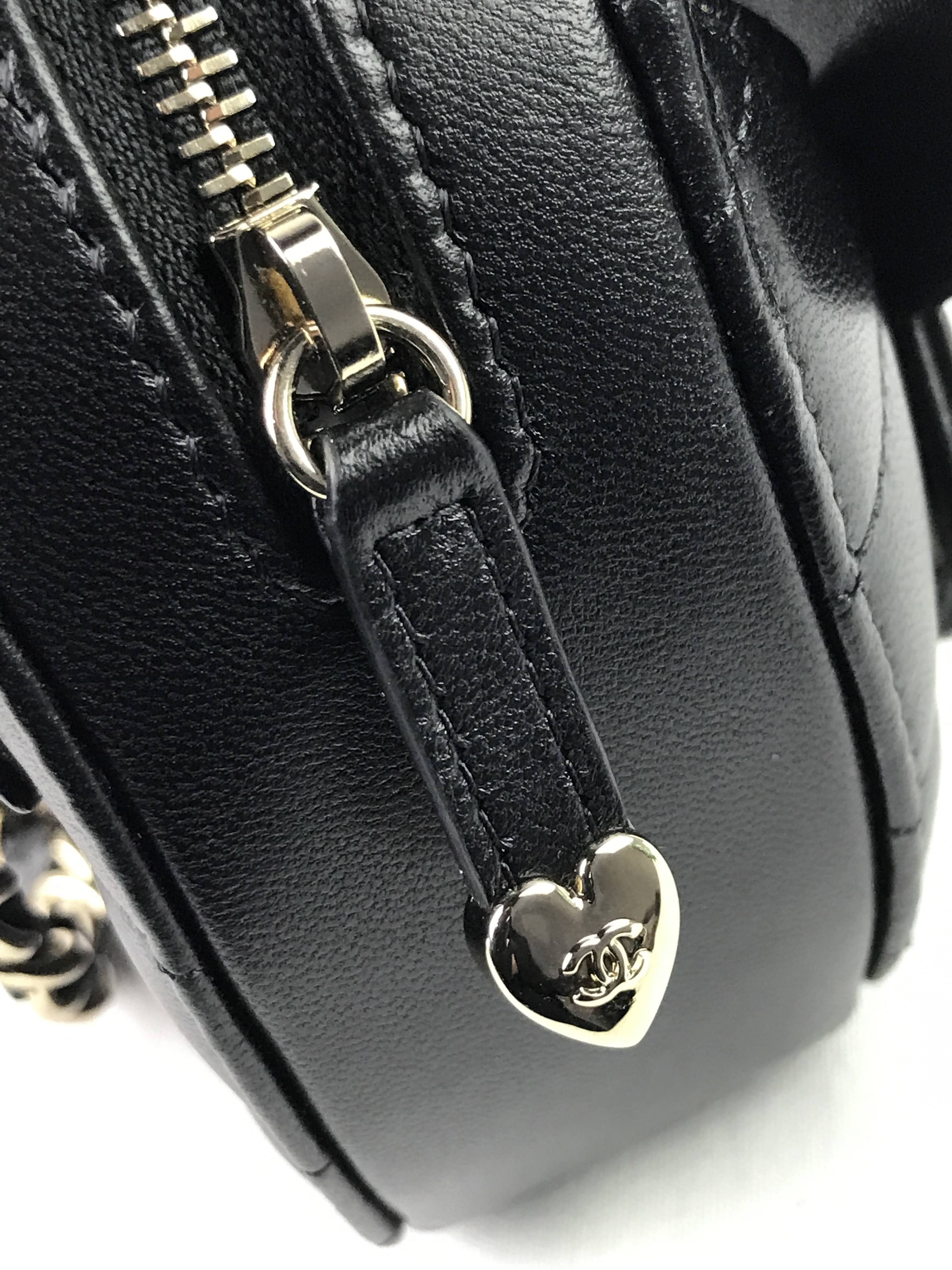 Black Quilted Lambskin Leather Mini Heart Belt Bag w/GHW