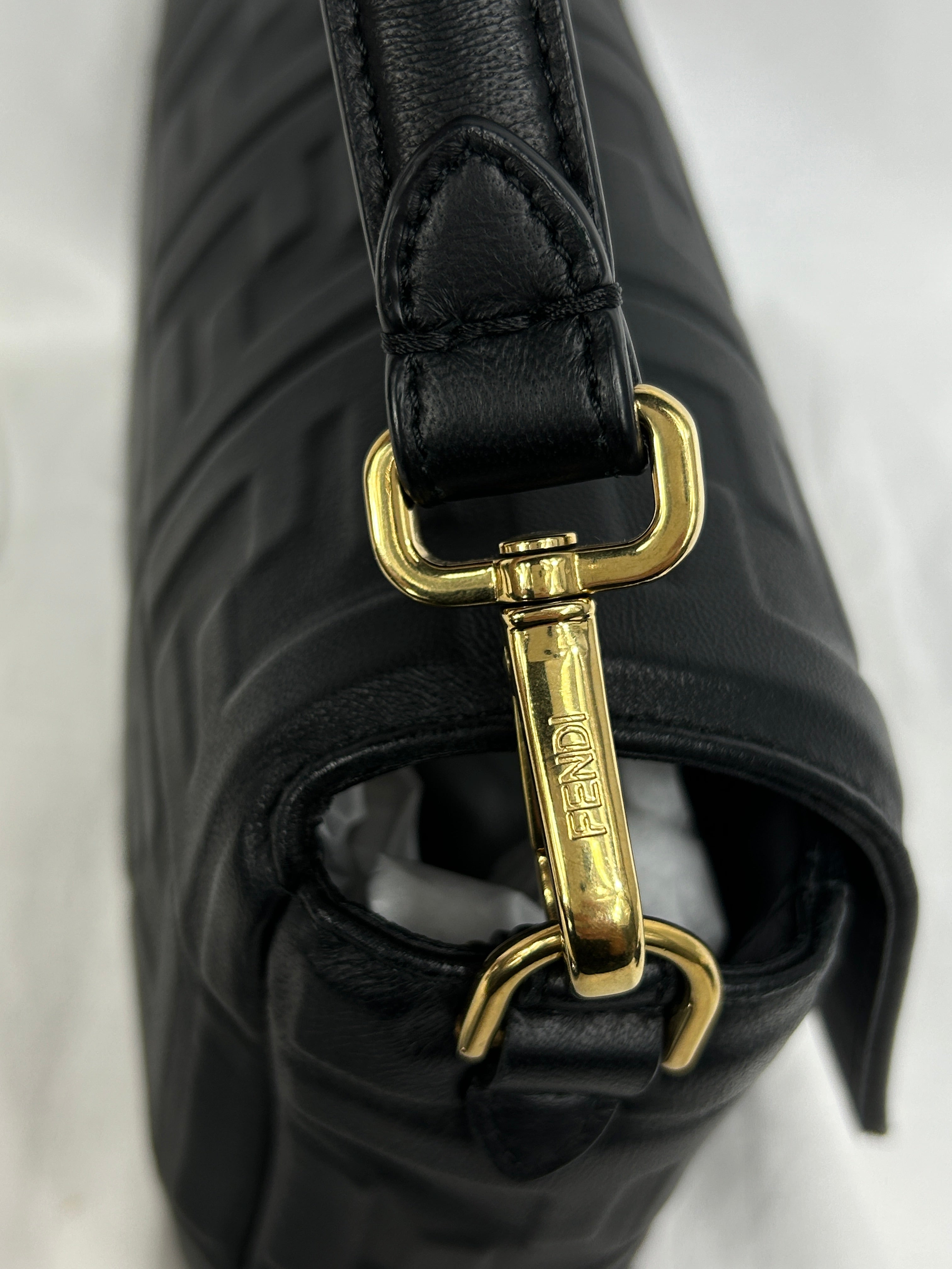 Black Embossed Lambskin Leather Baguette Shoulder Bag w/GHW