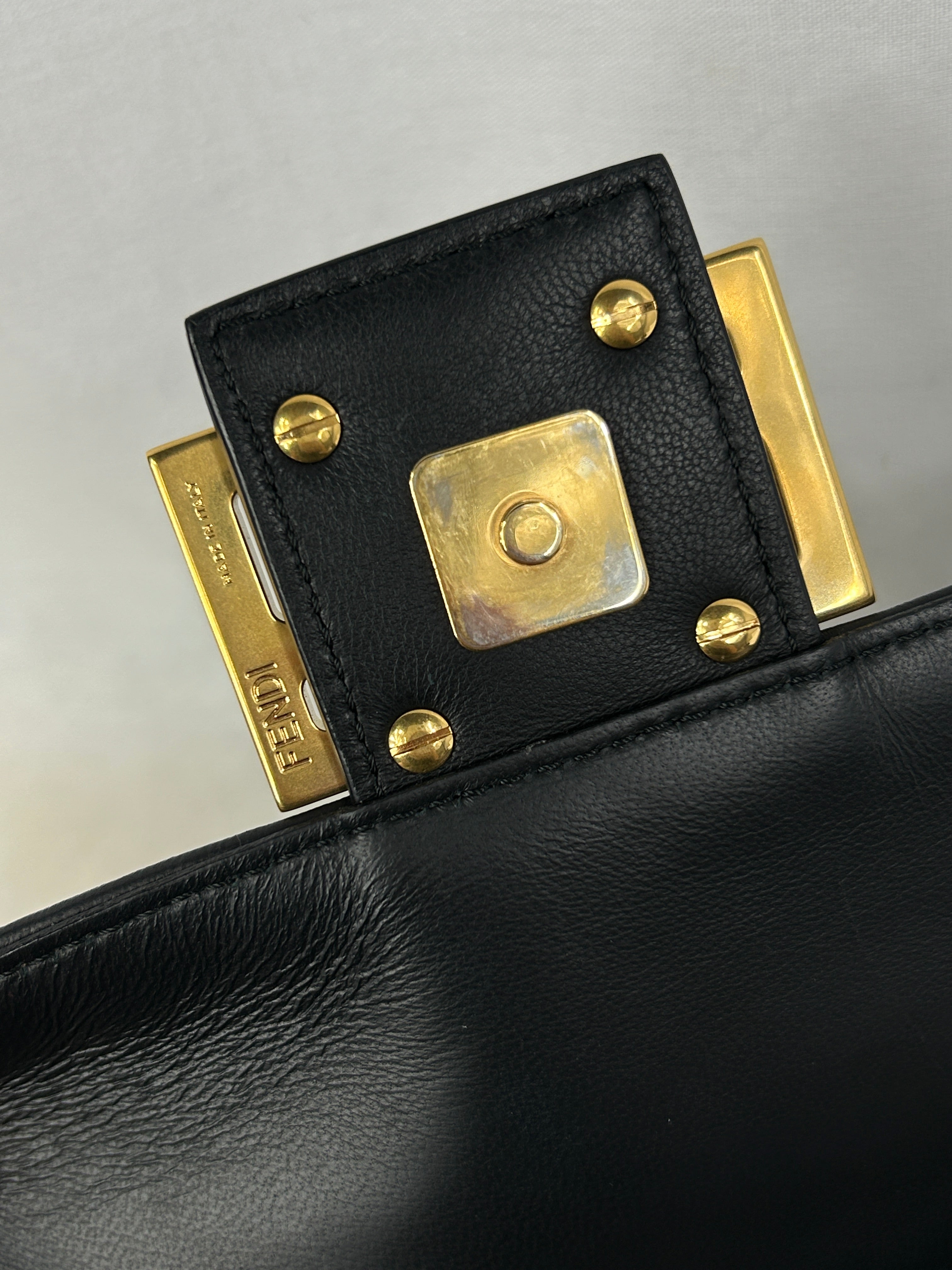 Black Embossed Lambskin Leather Baguette Shoulder Bag w/GHW