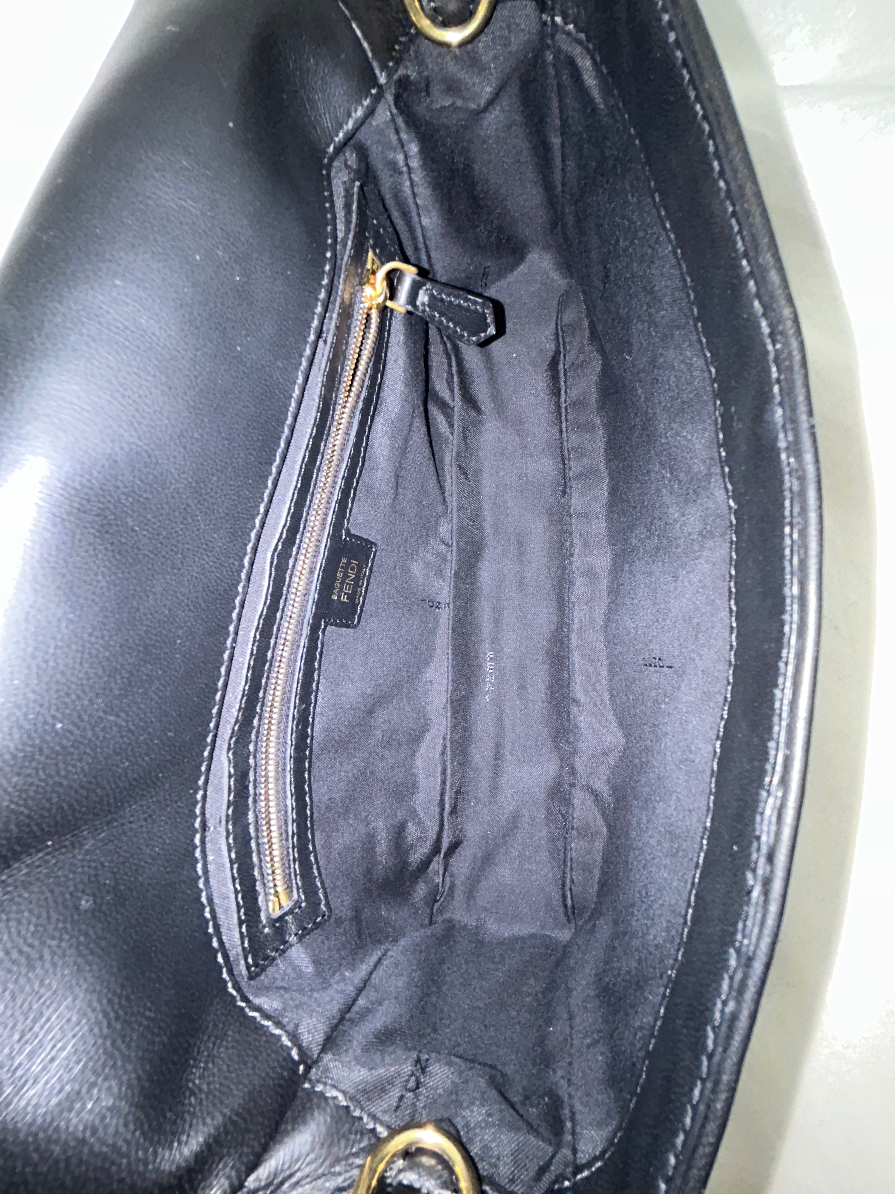 Black Embossed Lambskin Leather Baguette Shoulder Bag w/GHW