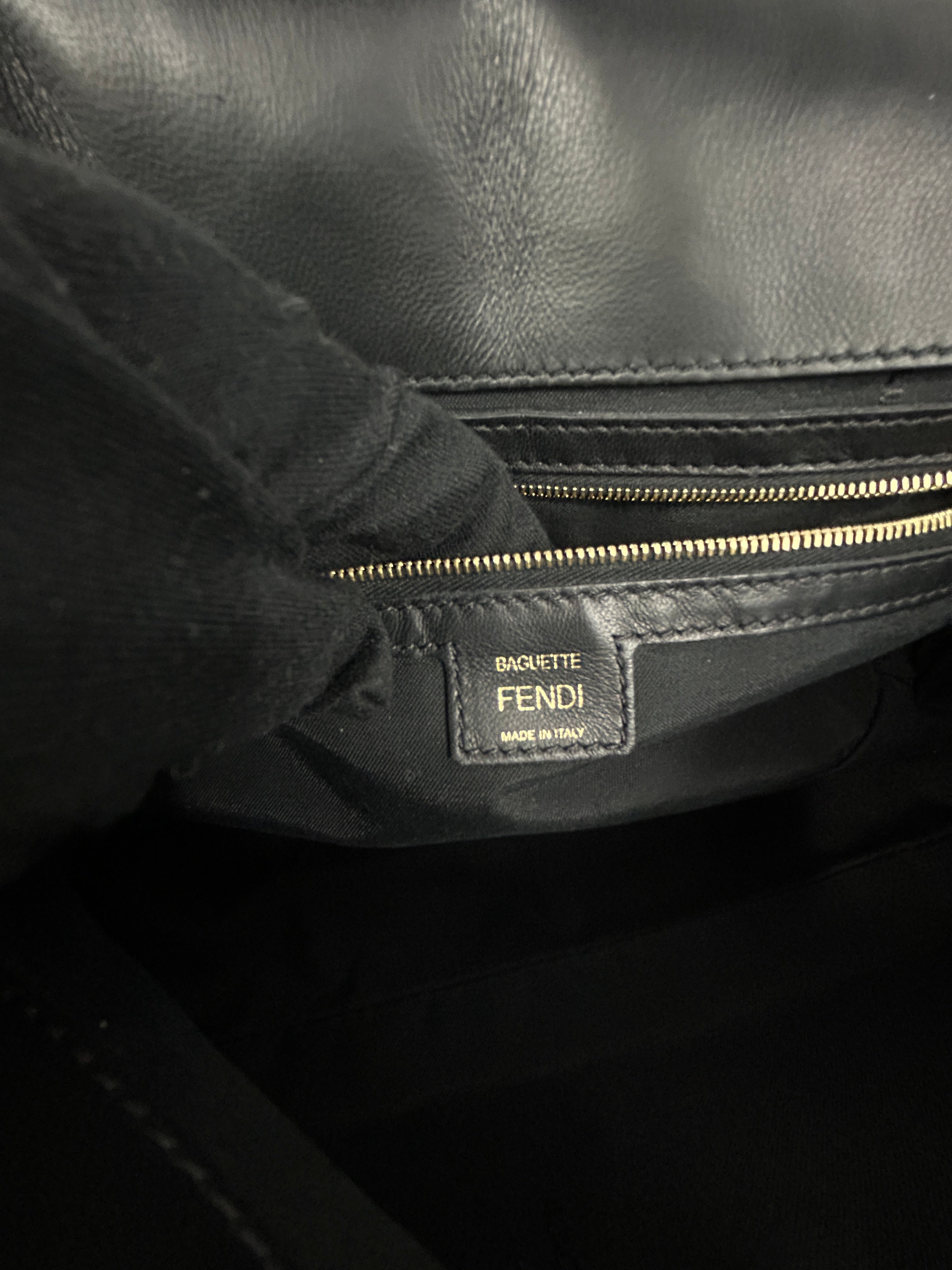 Black Embossed Lambskin Leather Baguette Shoulder Bag w/GHW