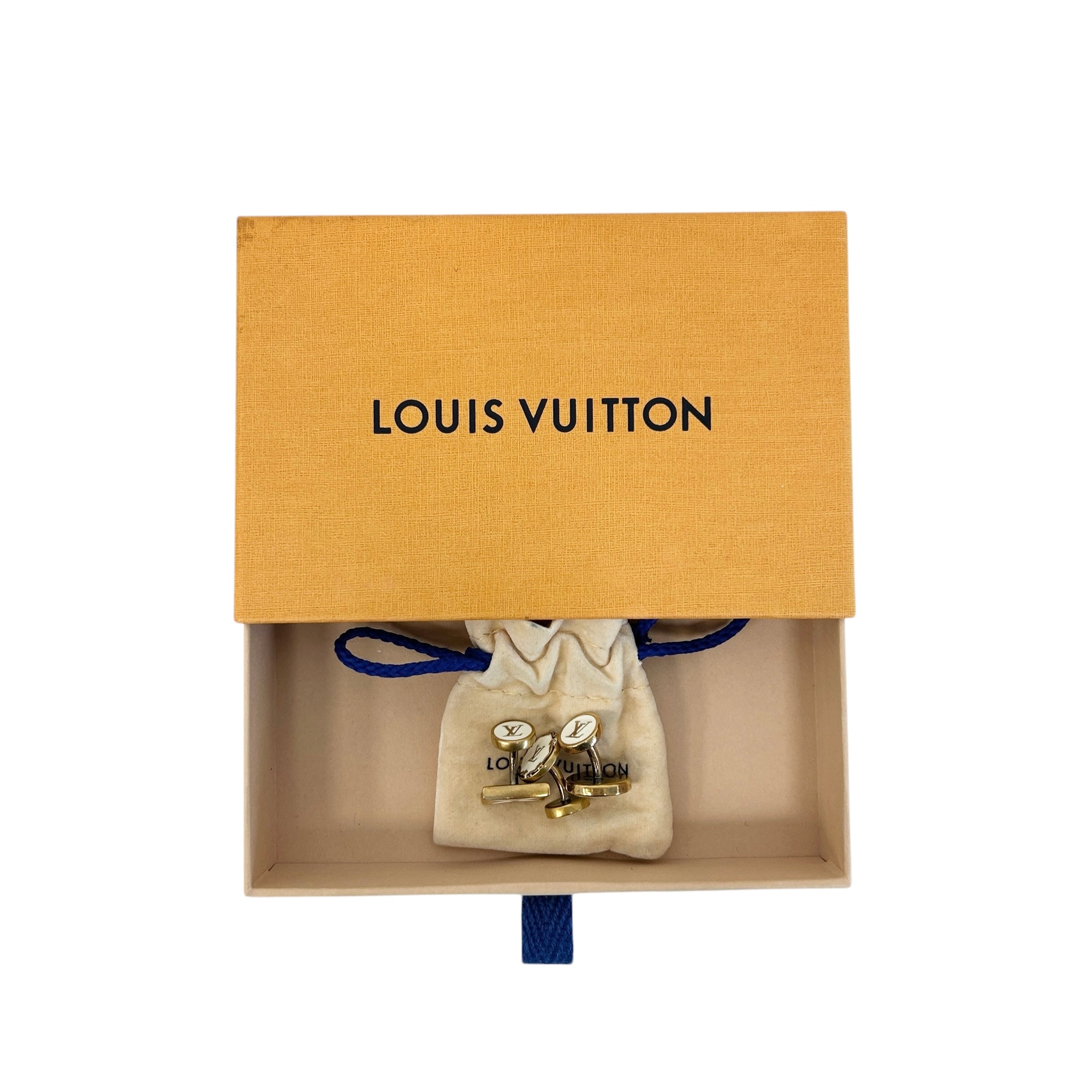 White Enamel/Goldtone Metal Cufflinks (Set of 3) - Haute Classics