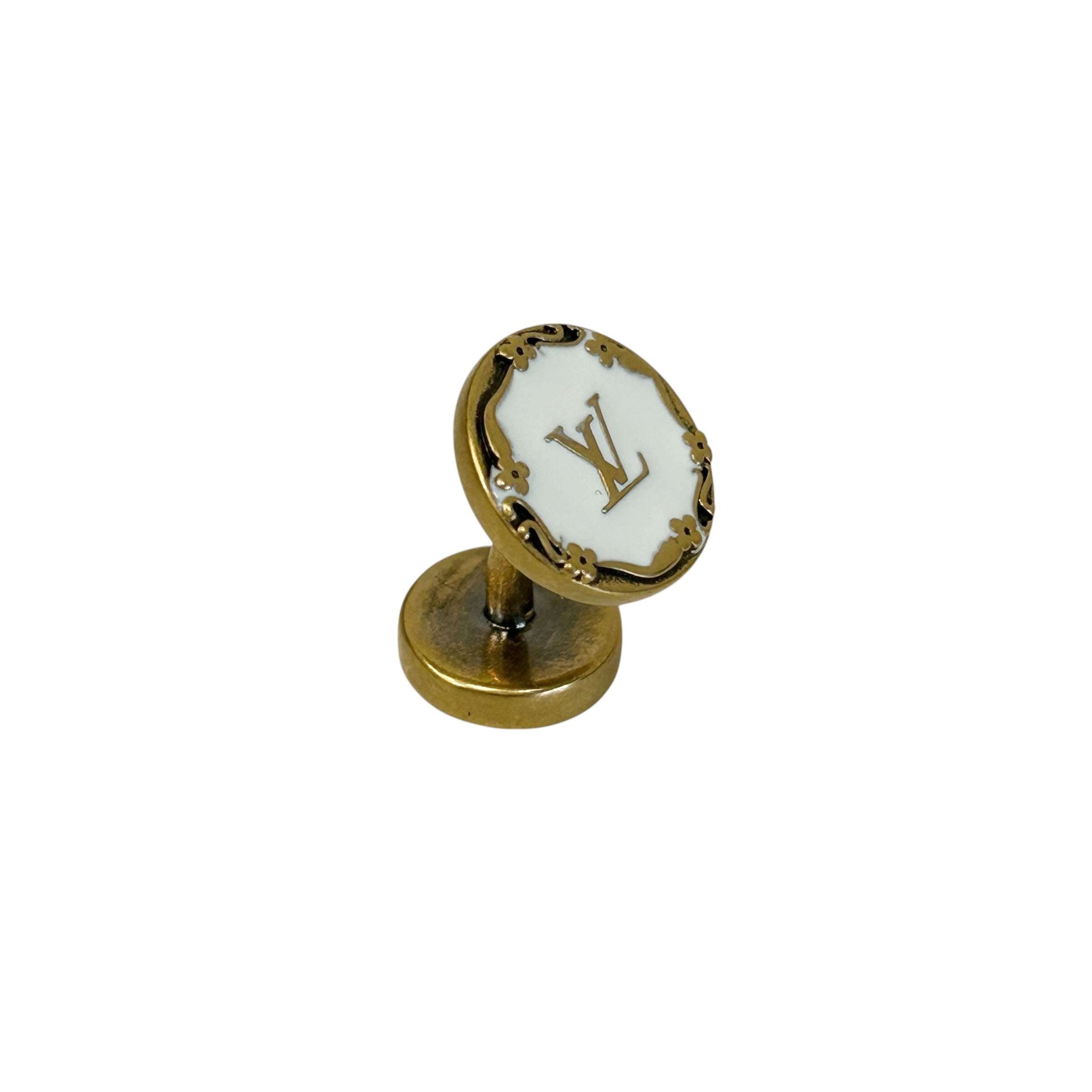 White Enamel/Goldtone Metal Cufflinks (Set of 3) - Haute Classics